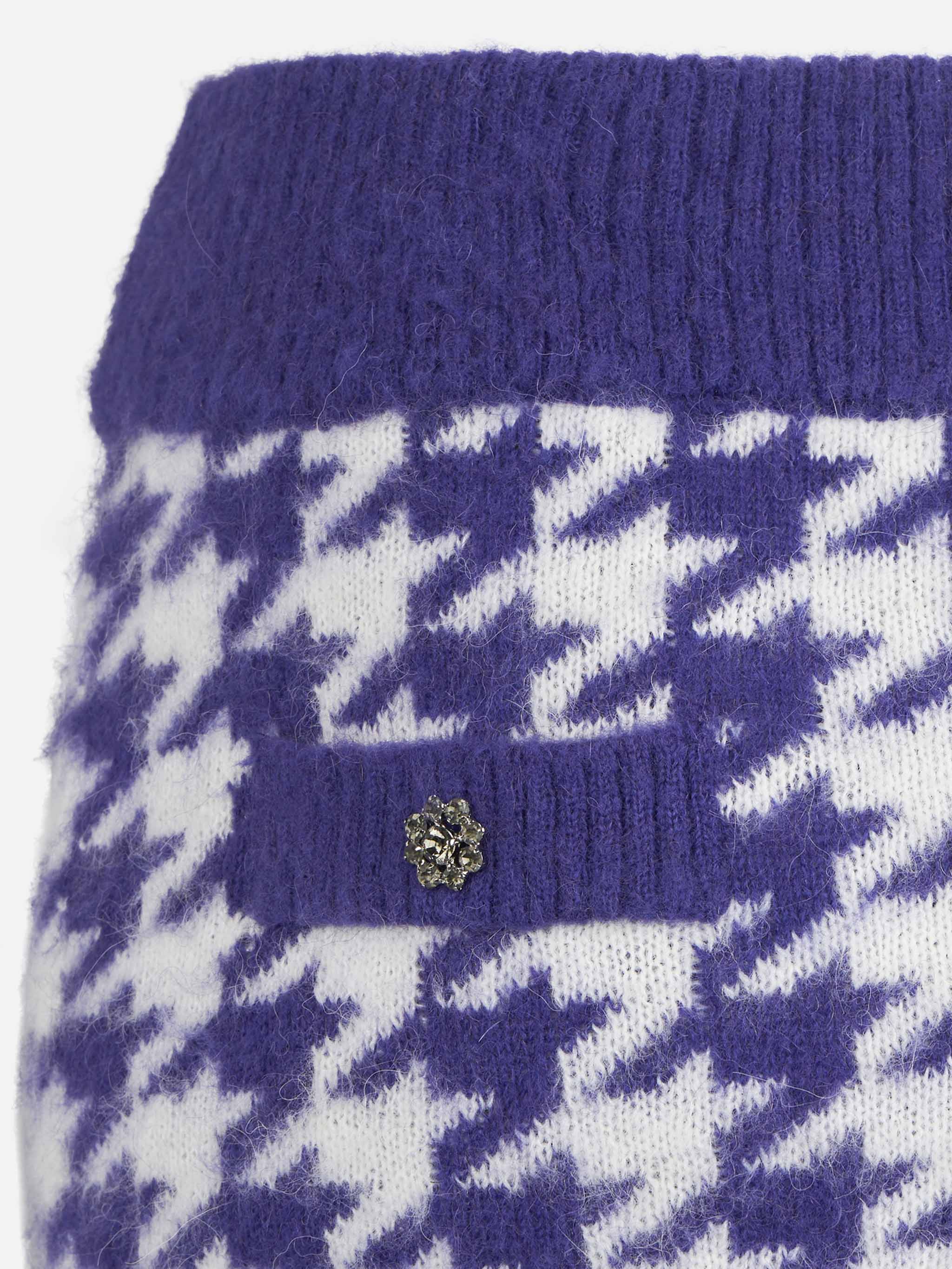 Purple Chatel Knitted Skirt With Pied De Poule Pattern Pink
