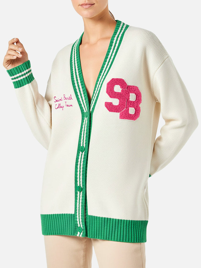 White Chloe Cardigan With Embroidery Green