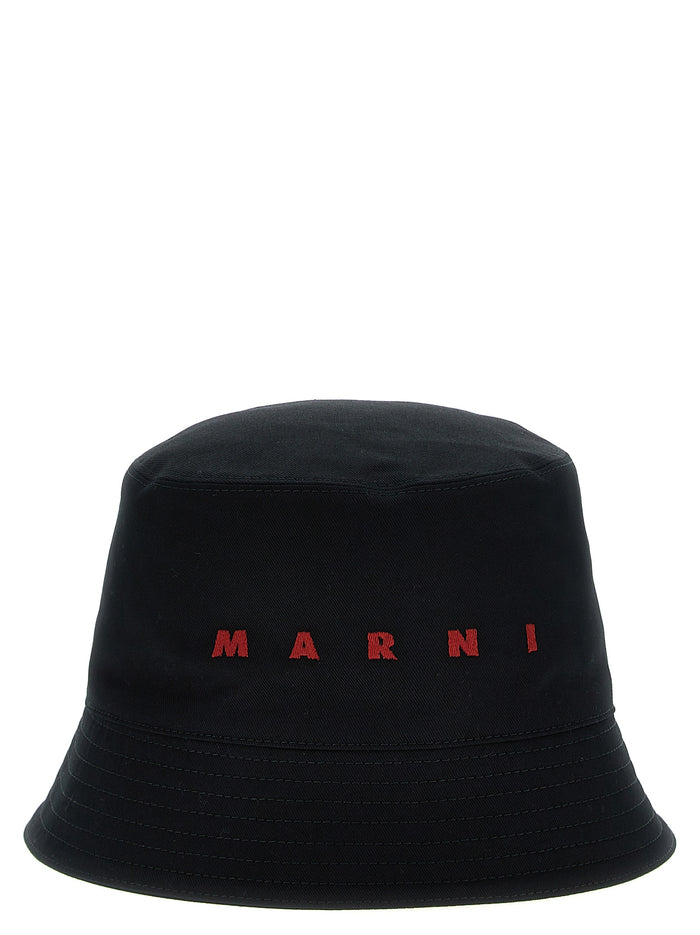Logo embroidery bucket hat Black Cotton