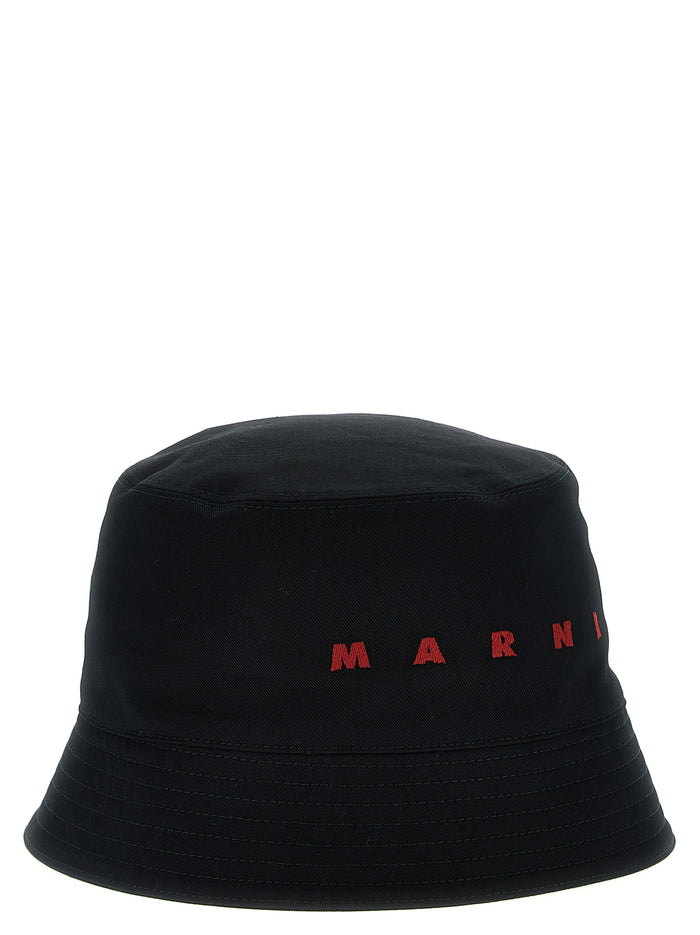 Logo embroidery bucket hat Black Cotton