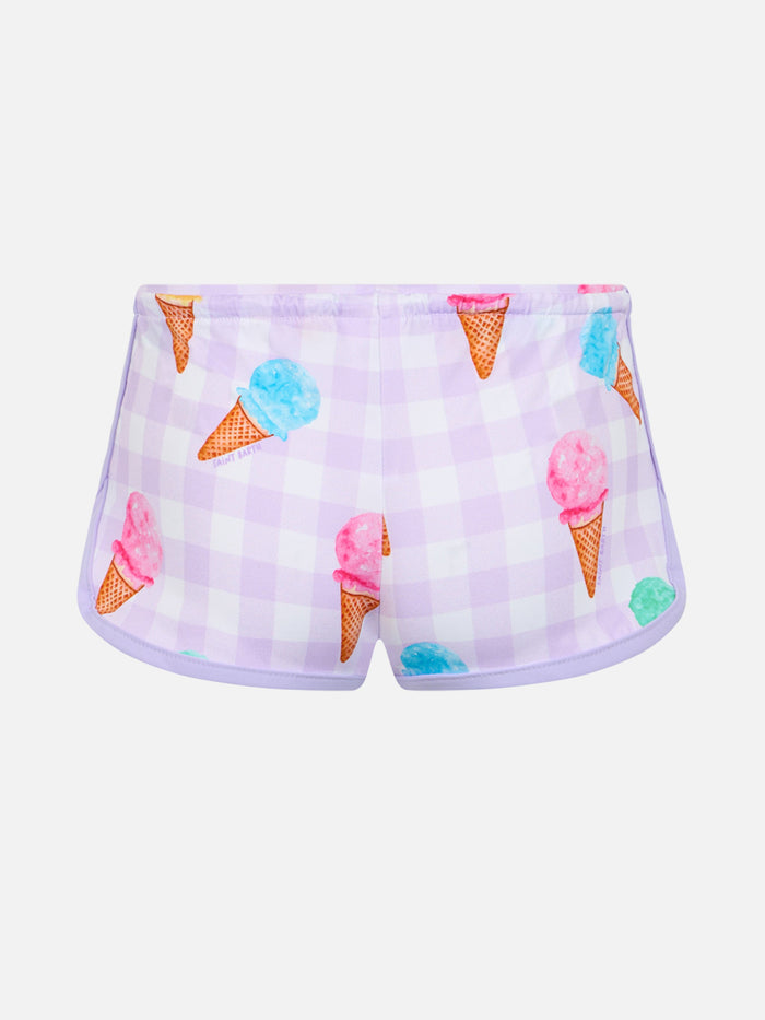 Beach Shorts Coco With Ice Cream Print Pink Pant