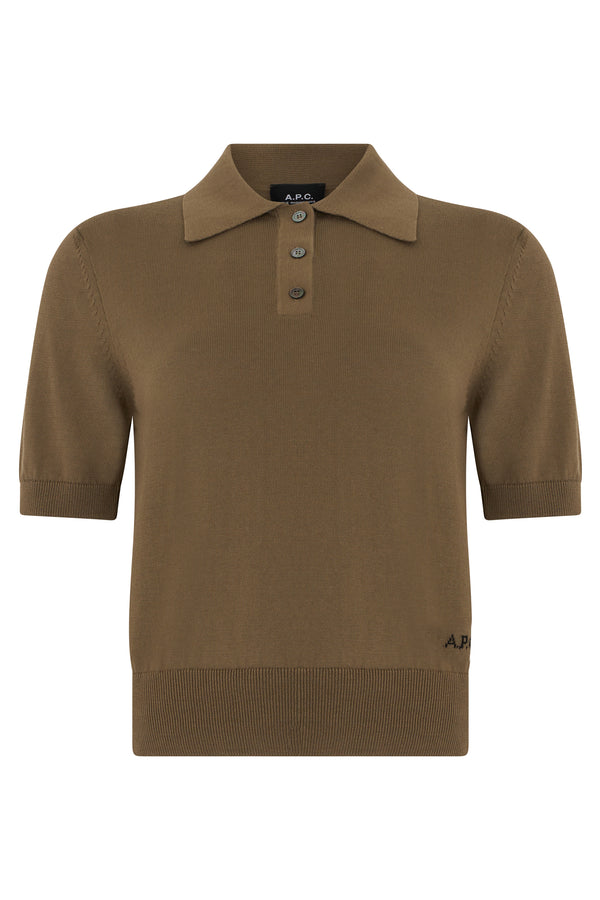 Knit Cotton Polo Shirt Khaki Chine Tops