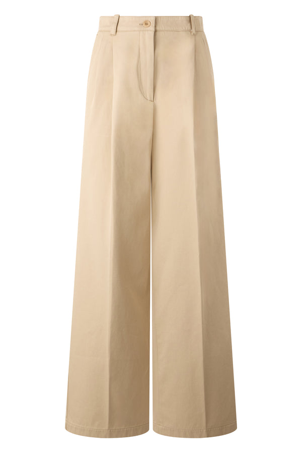 Cotton Trousers Beige Organic Wide-leg