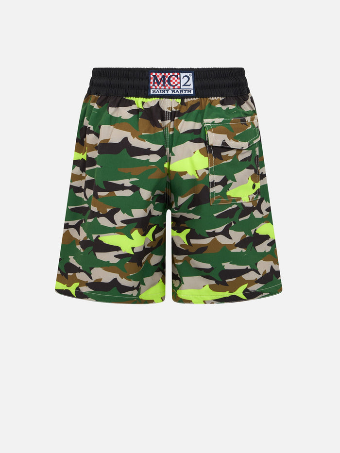 Boy Comfort Surf Jr Swim Shorts With Camo Shark Print __single__ Swimshort