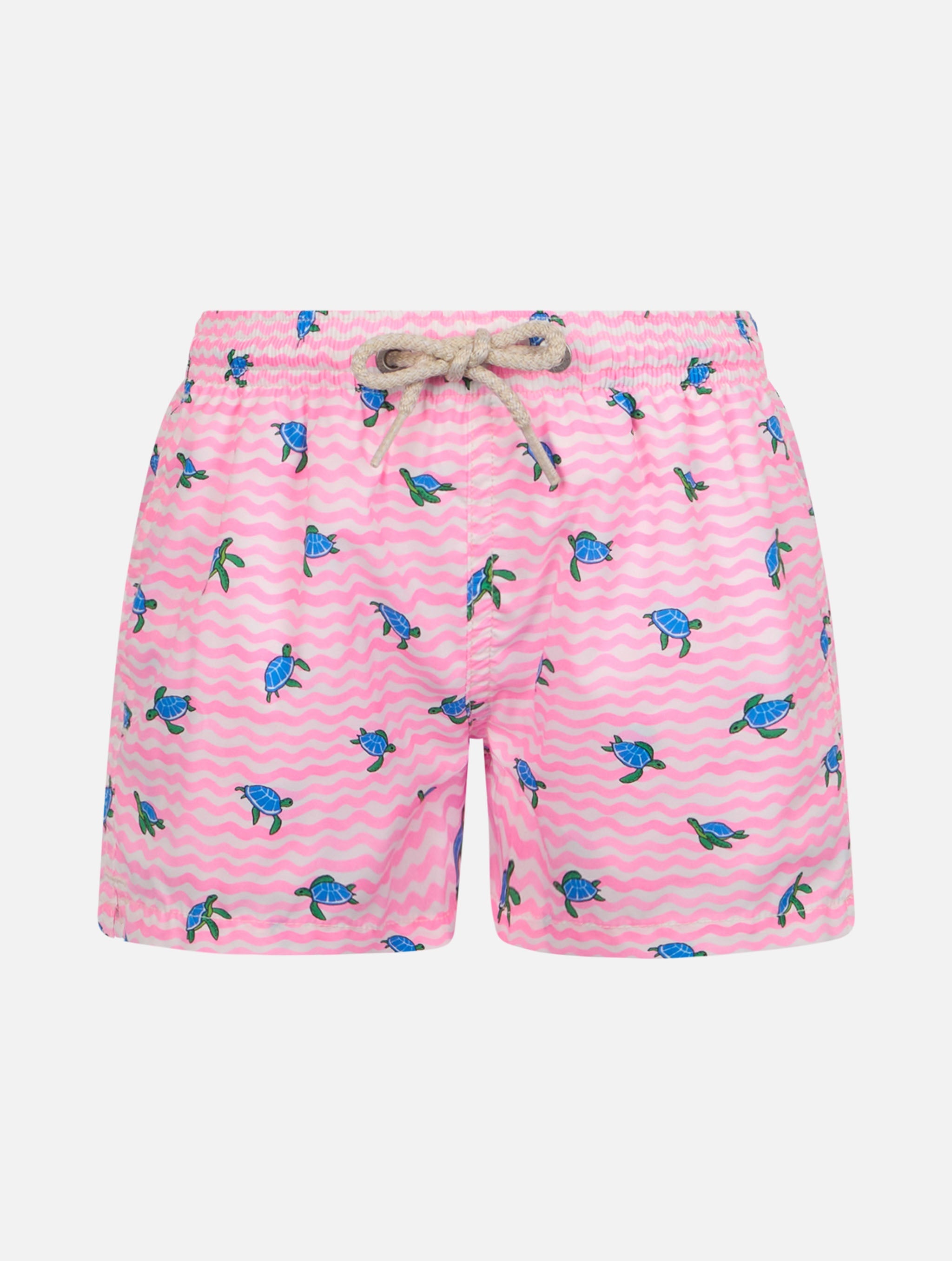 Boy Comfort Light Swim Shorts With Sea Turtles Print Pink Swimshort