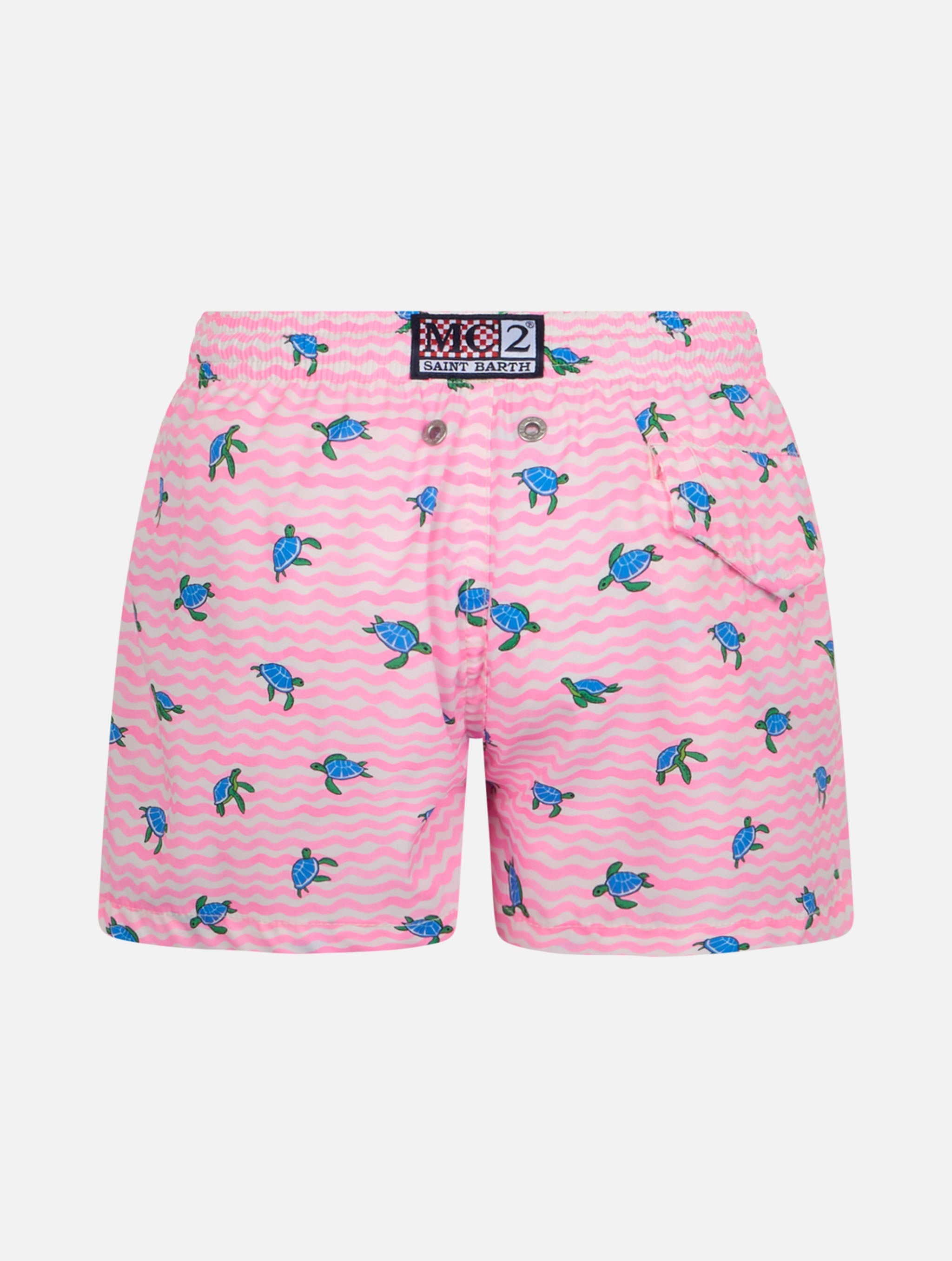 Boy Comfort Light Swim Shorts With Sea Turtles Print Pink Swimshort