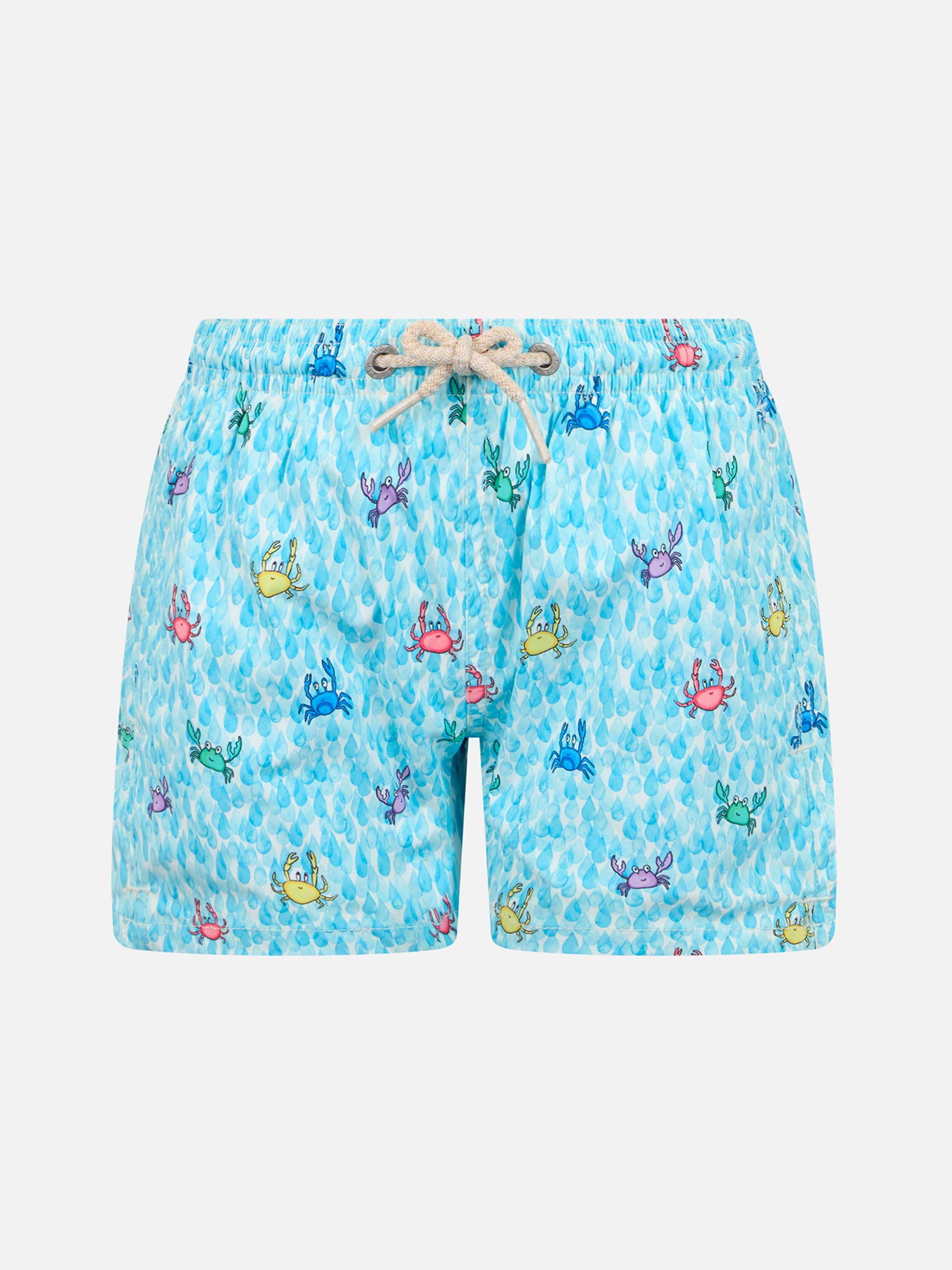 Boy Comfort Light Swim Shorts With Crabs Print White Swimshort
