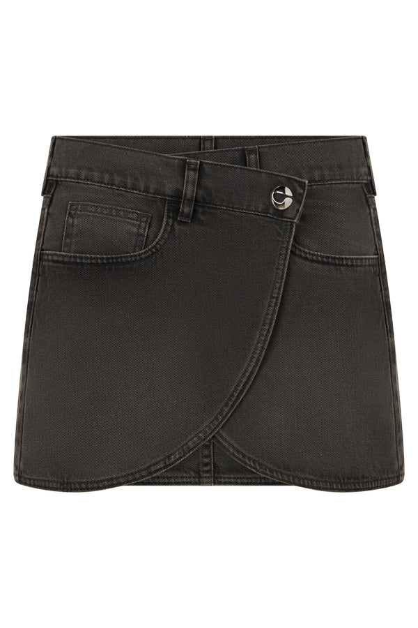 Skirt Mini Denim Wrap Grey Cotton