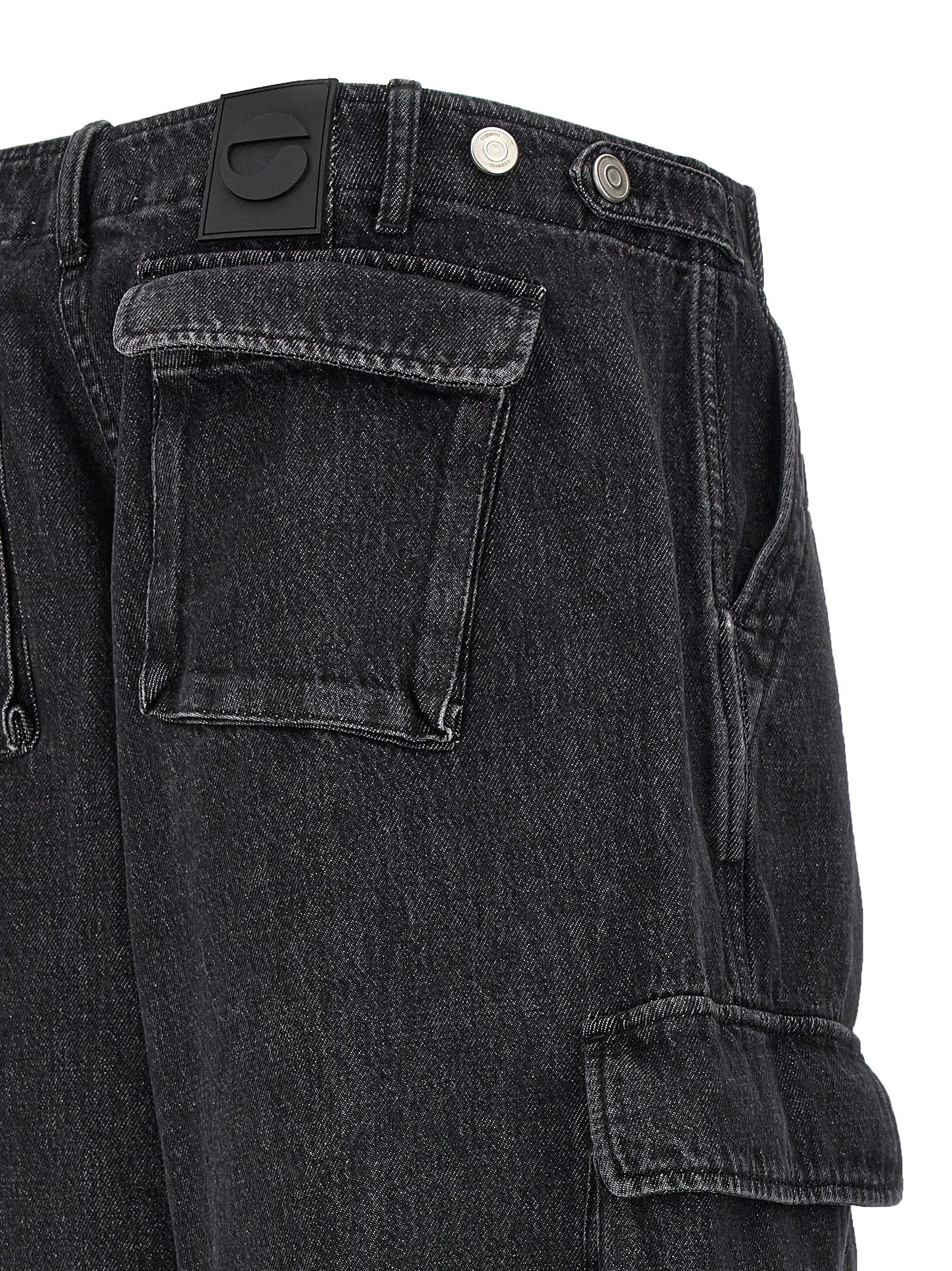 Denim Wide Leg Cargo jeans Black Cotton