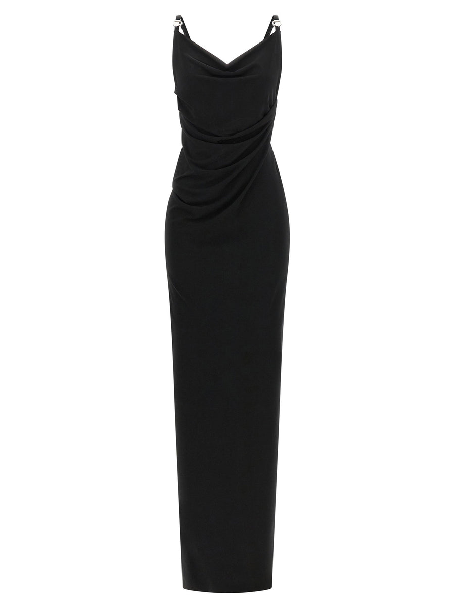 Coperni Draped Logo-Hardware Dress — Black
