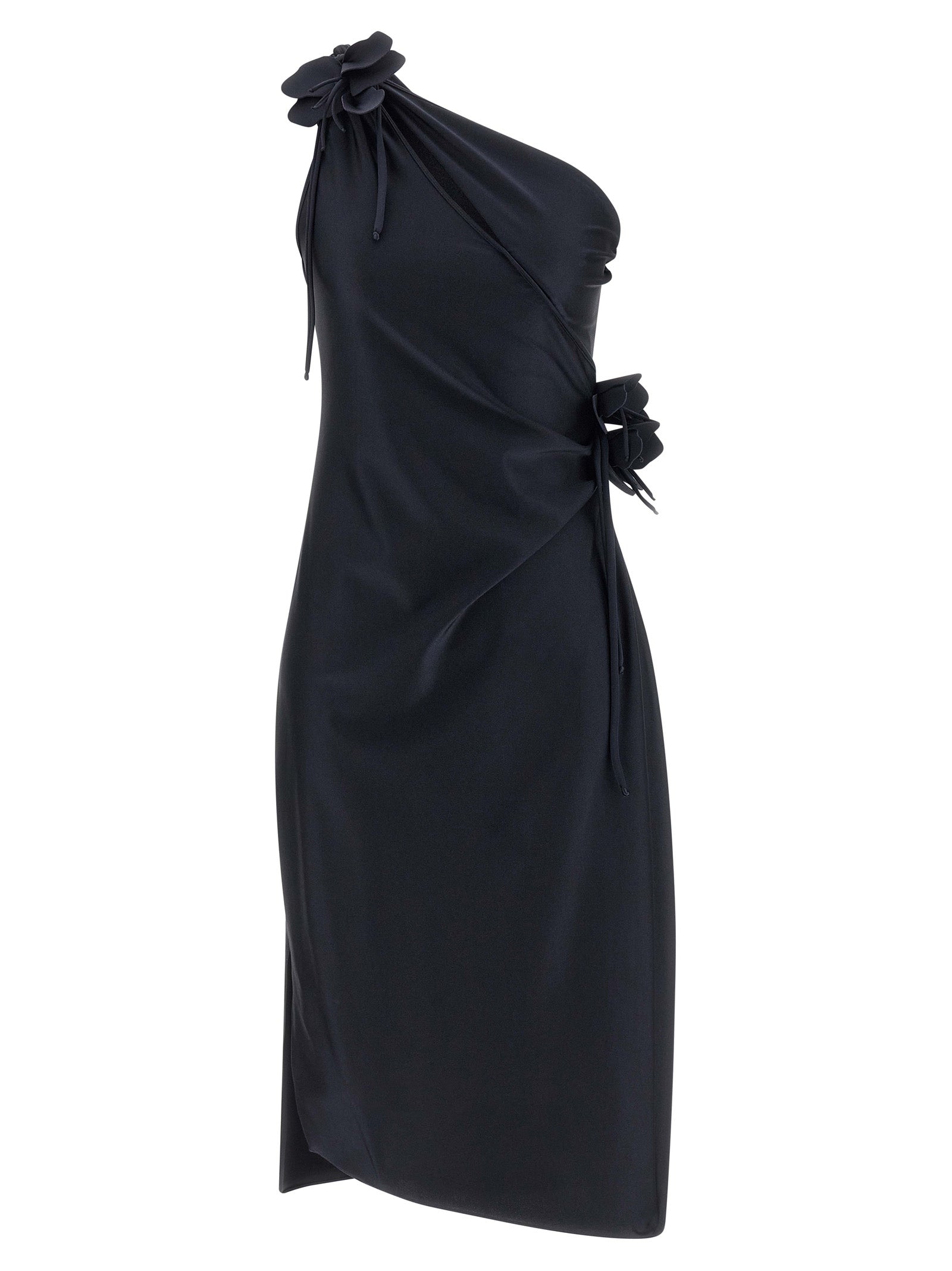 Asymmetric Mini Flower dress Black Polyamide