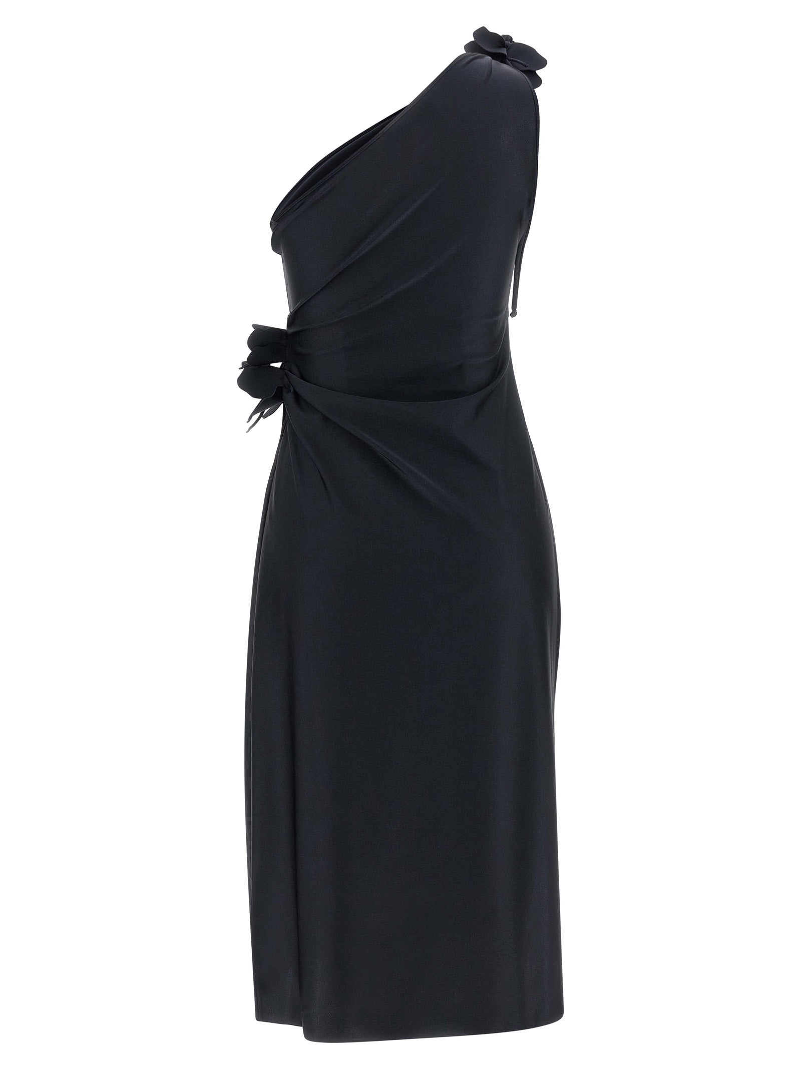 Asymmetric Mini Flower dress Black Polyamide