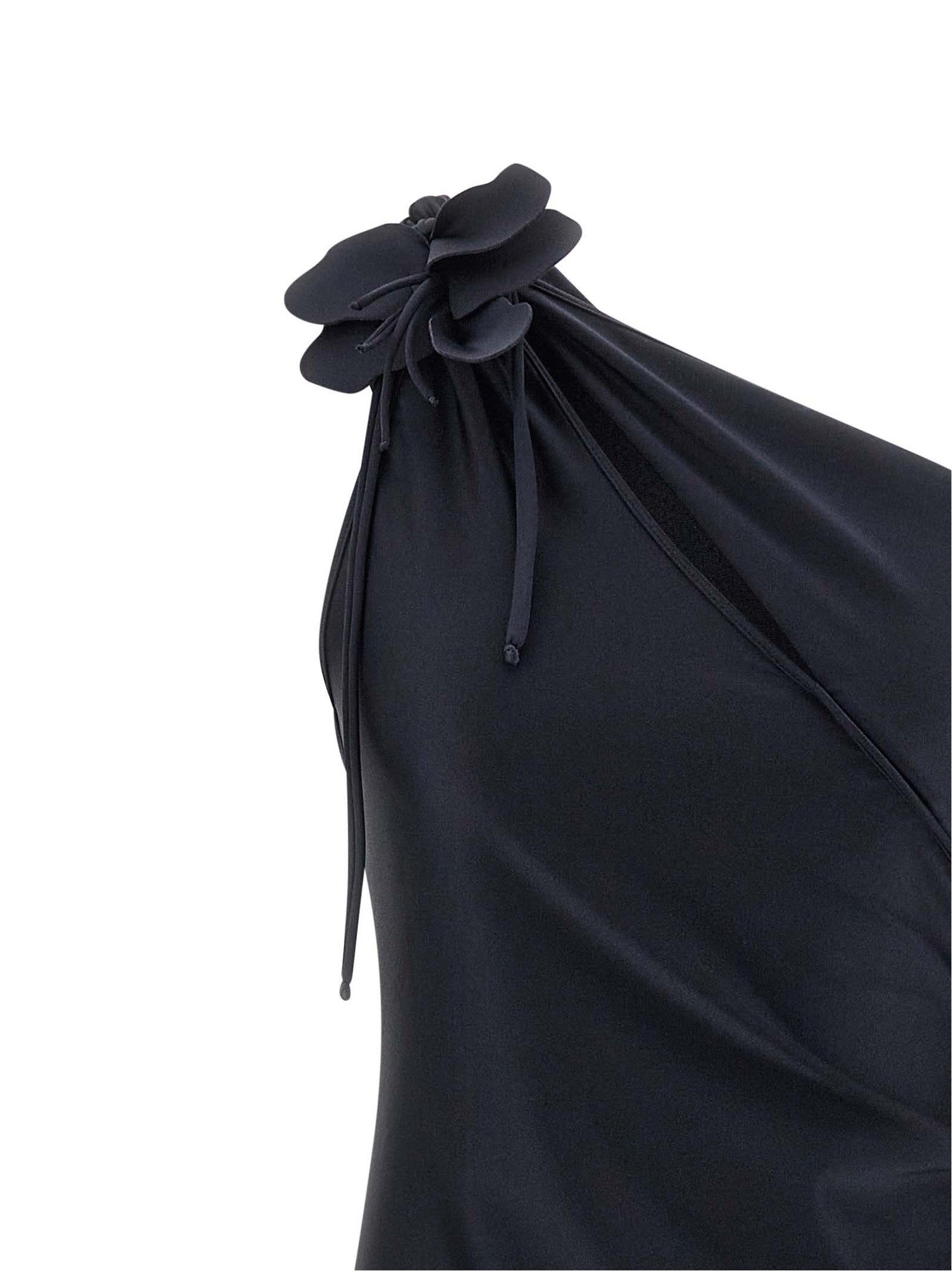 Asymmetric Mini Flower dress Black Polyamide