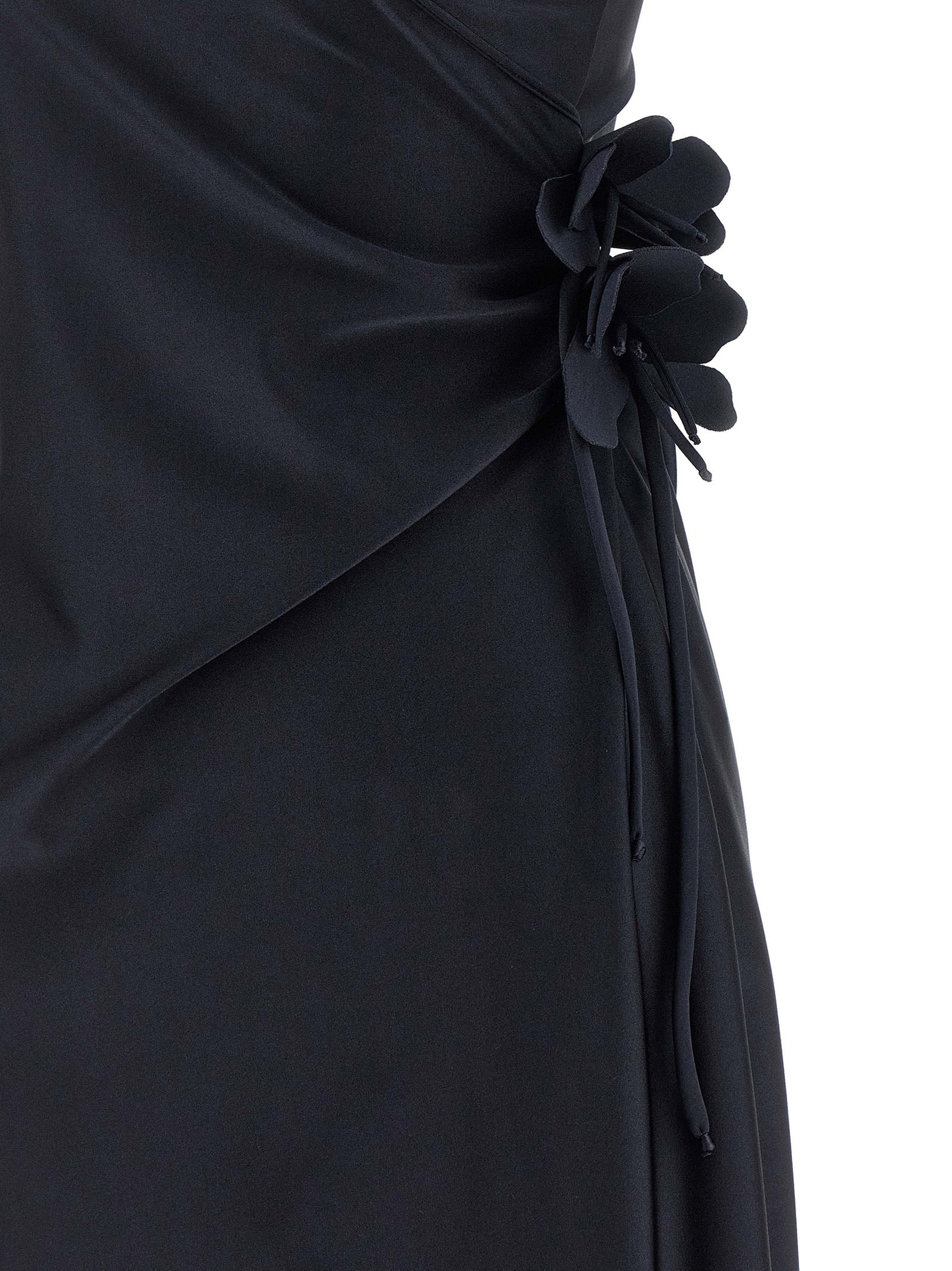 Asymmetric Mini Flower dress Black Polyamide