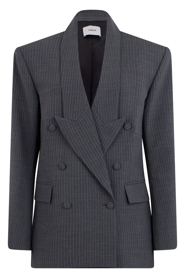 Blazer Double-Breasted Pinstriped Grey Polyamide Blazers