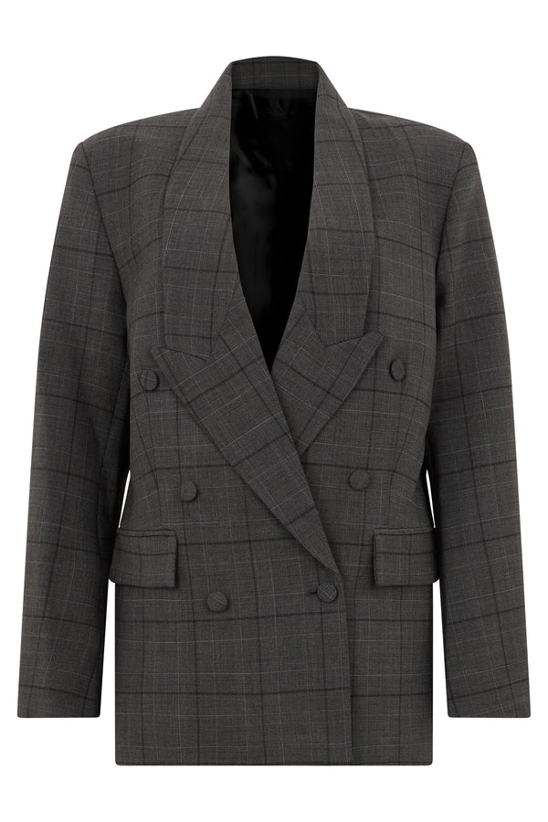 Double-Breasted Blazer Grey Virgin Wool Blazers