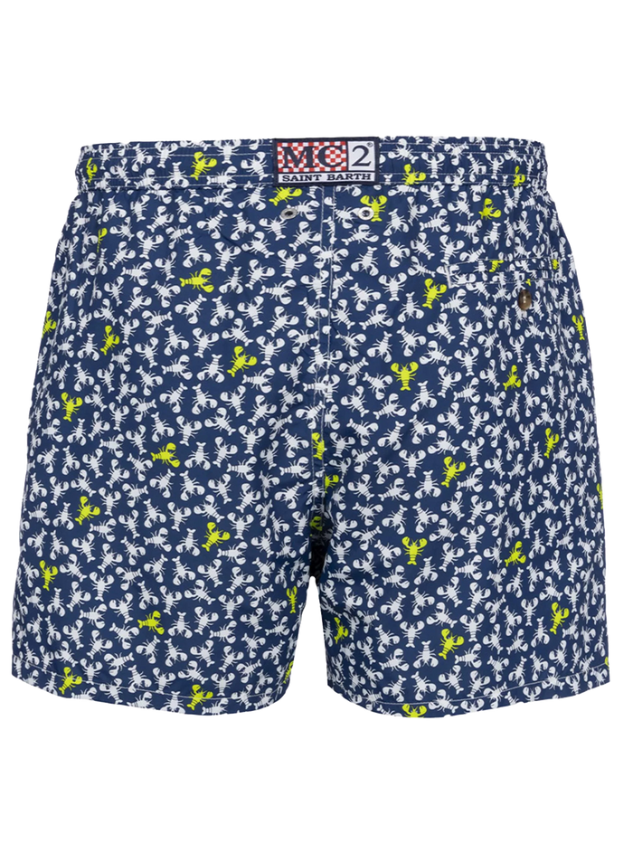 Man Lightweight Fabric Swim-Shorts Lighting Micro Fantasy With Loabster Print Blue Swimshort