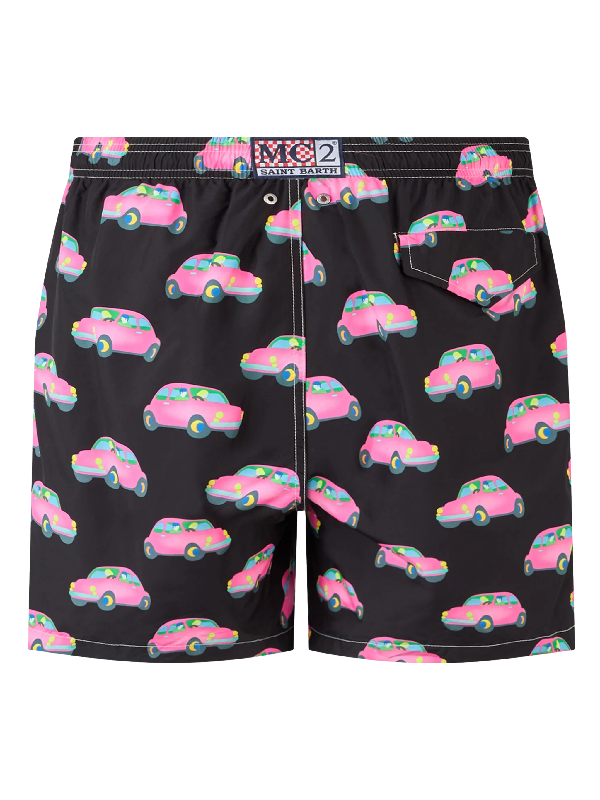 Man Light Fabric Swim Shorts With Cars Print | Marco Lodola Special Edition Black Swimshort