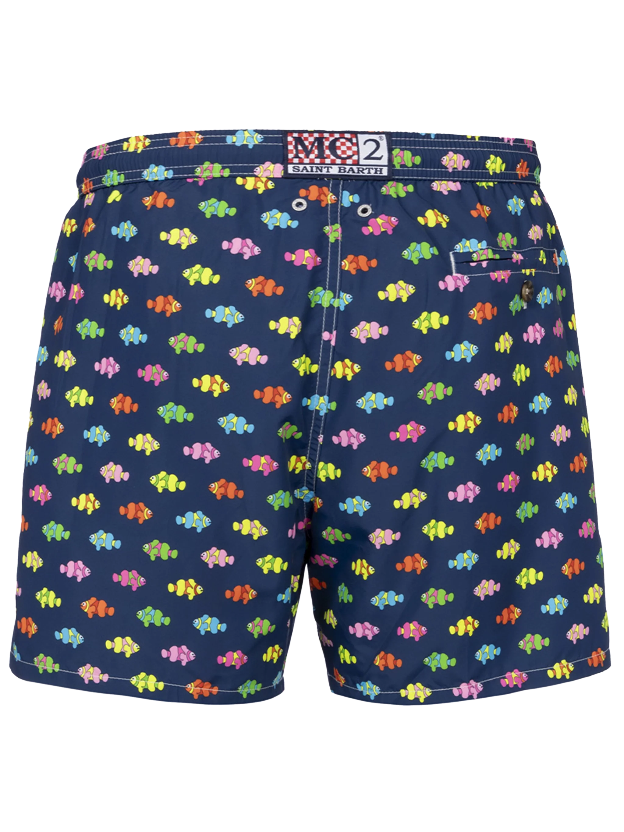 Man Lightweight Fabric Swim-Shorts Lighting Micro Fantasy With Clownfishes Print Blue Navy Swimshort