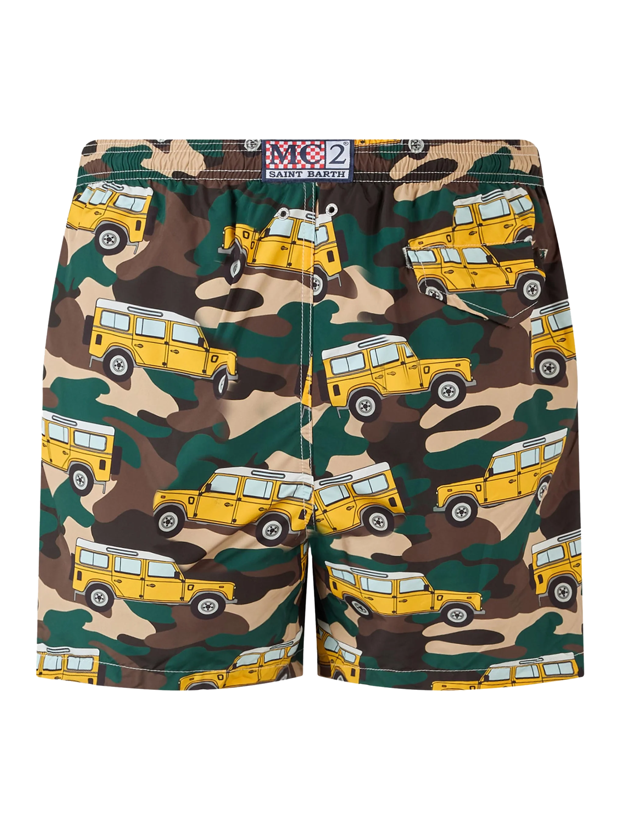 Man Lightweight Fabric Swim-Shorts Lighting With Off-Road Car Print Green Swimshort