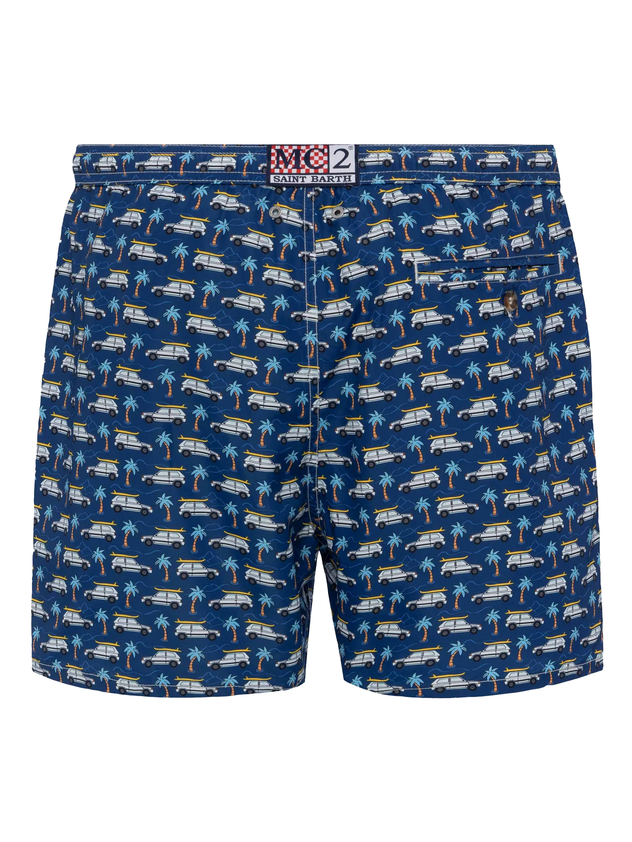 Lightweight Fabric Swim Shorts Lighting With Panda Car Print | Fiat Special Edition Blue Swimshort