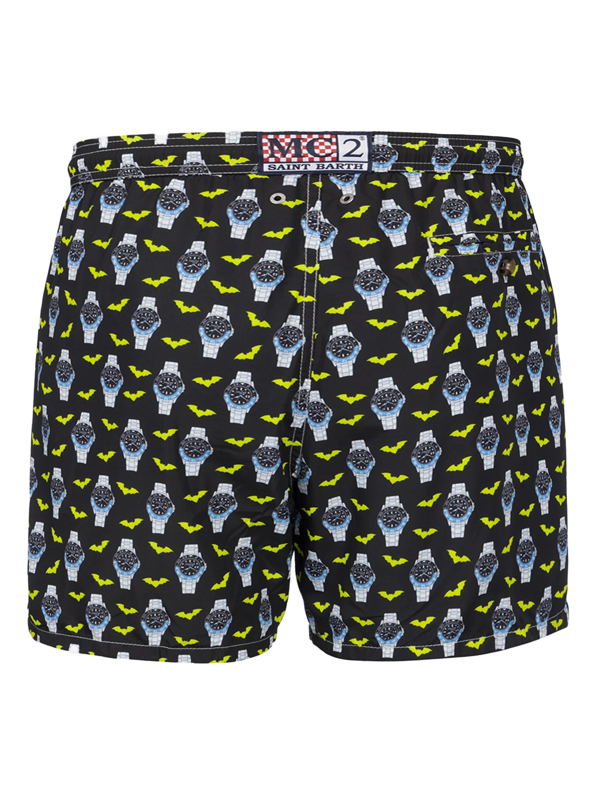 Man Lightweight Fabric Swim-Shorts Lighting Micro Fantasy With Watches Print Black Swimshort