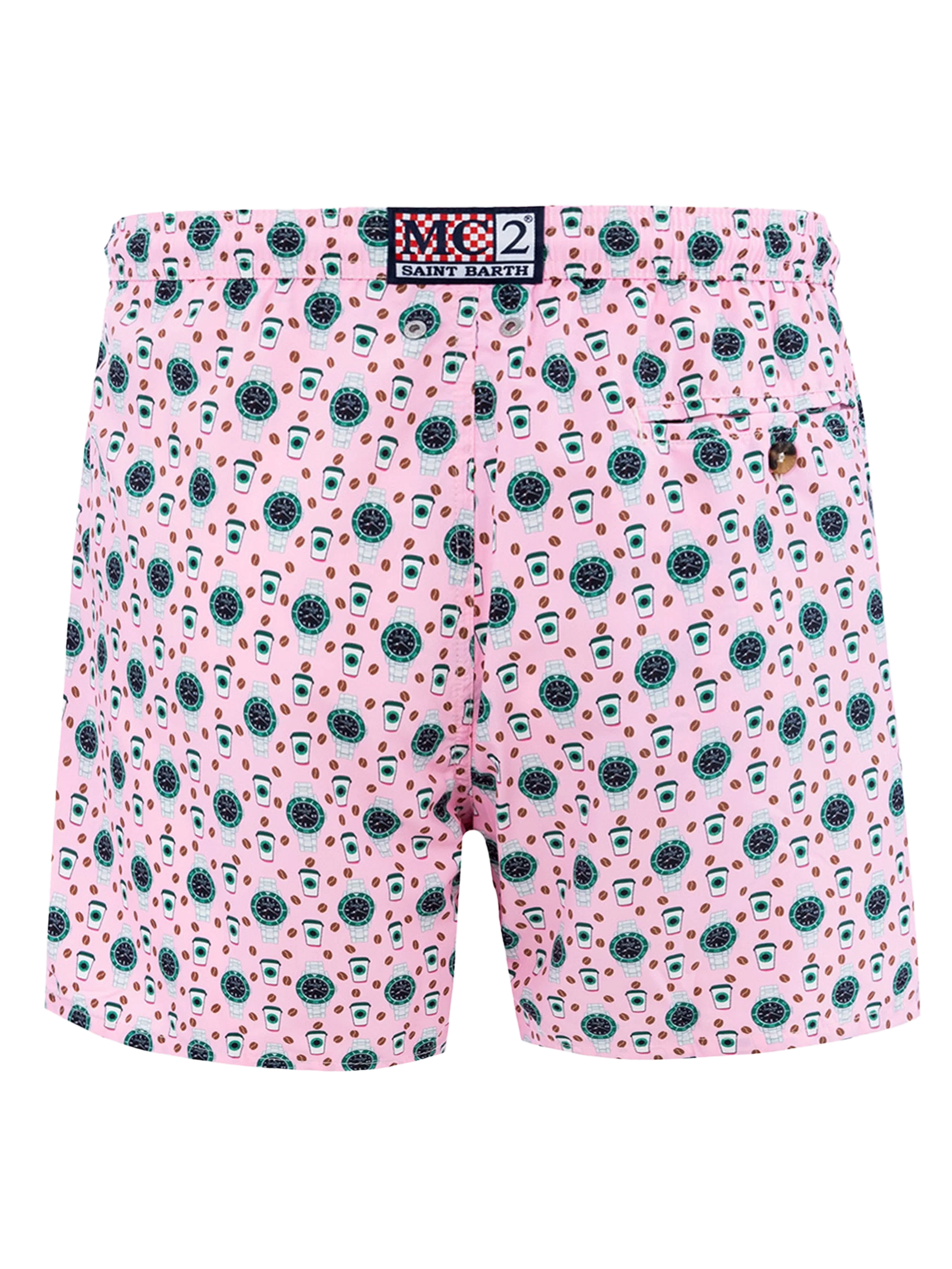 Man Lightweight Fabric Swim-Shorts Lighting Micro Fantasy With Watches Print Pink Swimshort