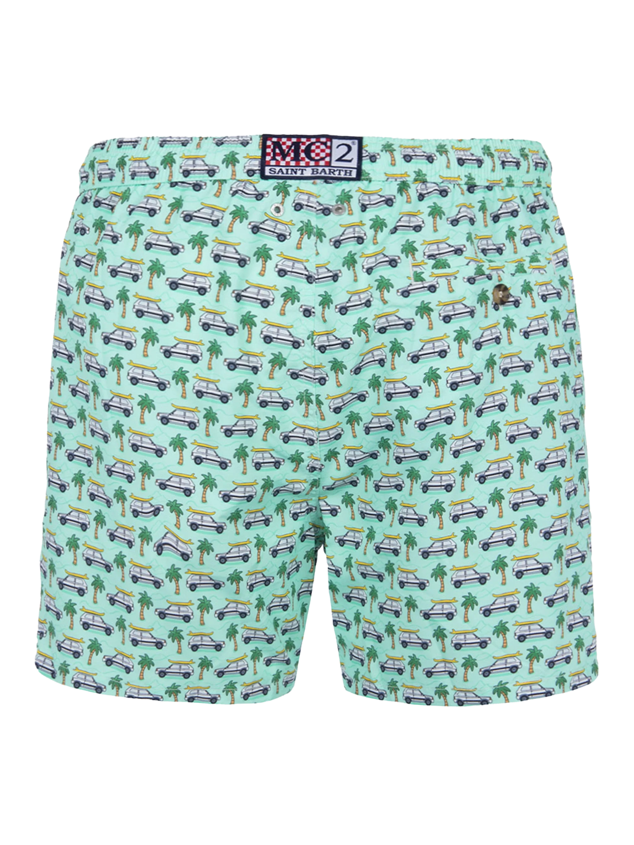 Man Lightweight Fabric Swim-Shorts Lighting Micro Fantasy With Panda Print | Special Edition Green Swimshort