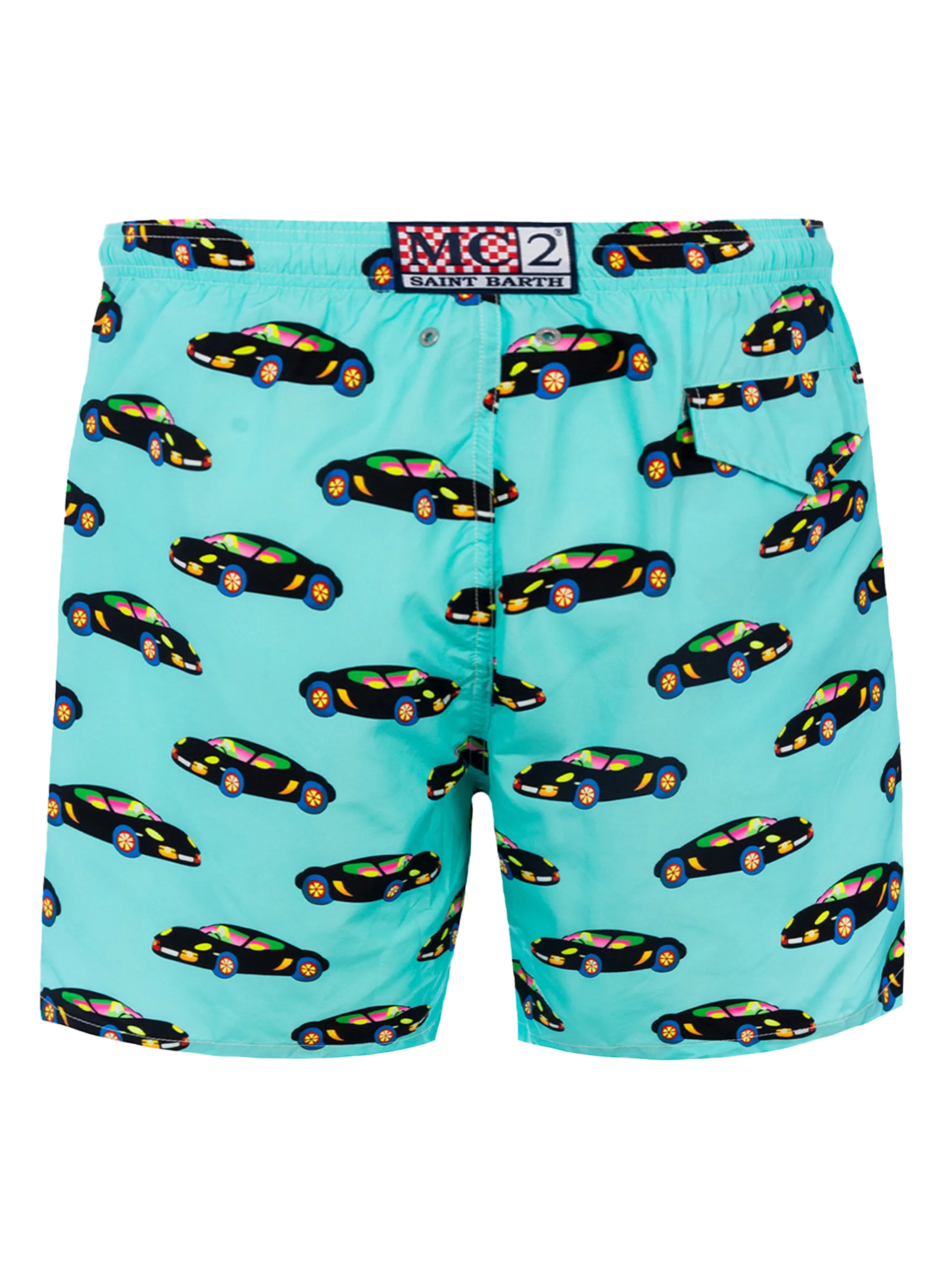 Man Lightweight Fabric Swim-Shorts Lighting With Lodola Car Print |marco Special Edition Green Swimshort
