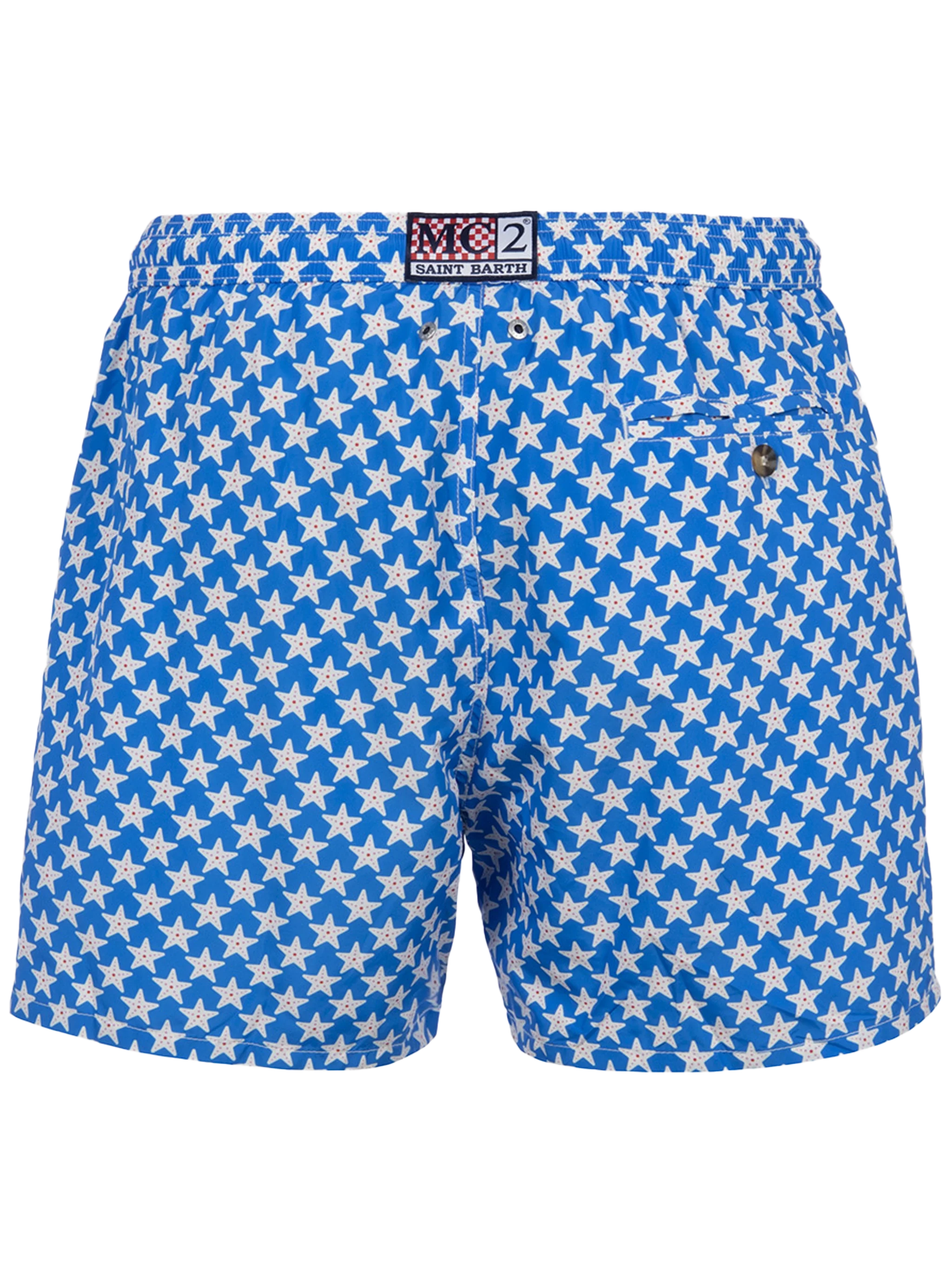 Man Lightweight Fabric Swim-Shorts Lighting 70 With Seastars Print Sky Swimshort