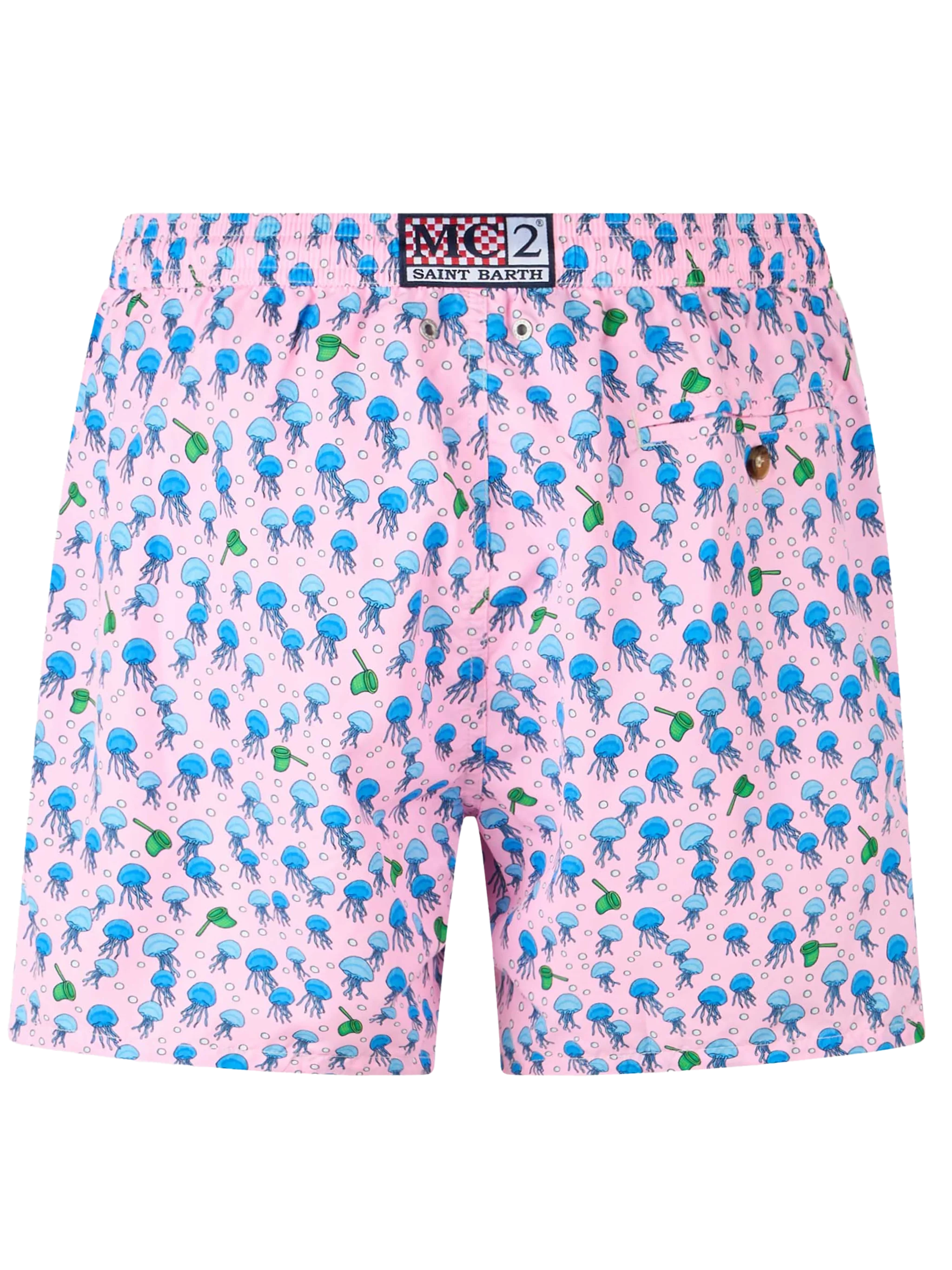 Man Lightweight Fabric Swim-Shorts Lighting Micro Fantasy With Jellyfishes Print Pink Swimshort