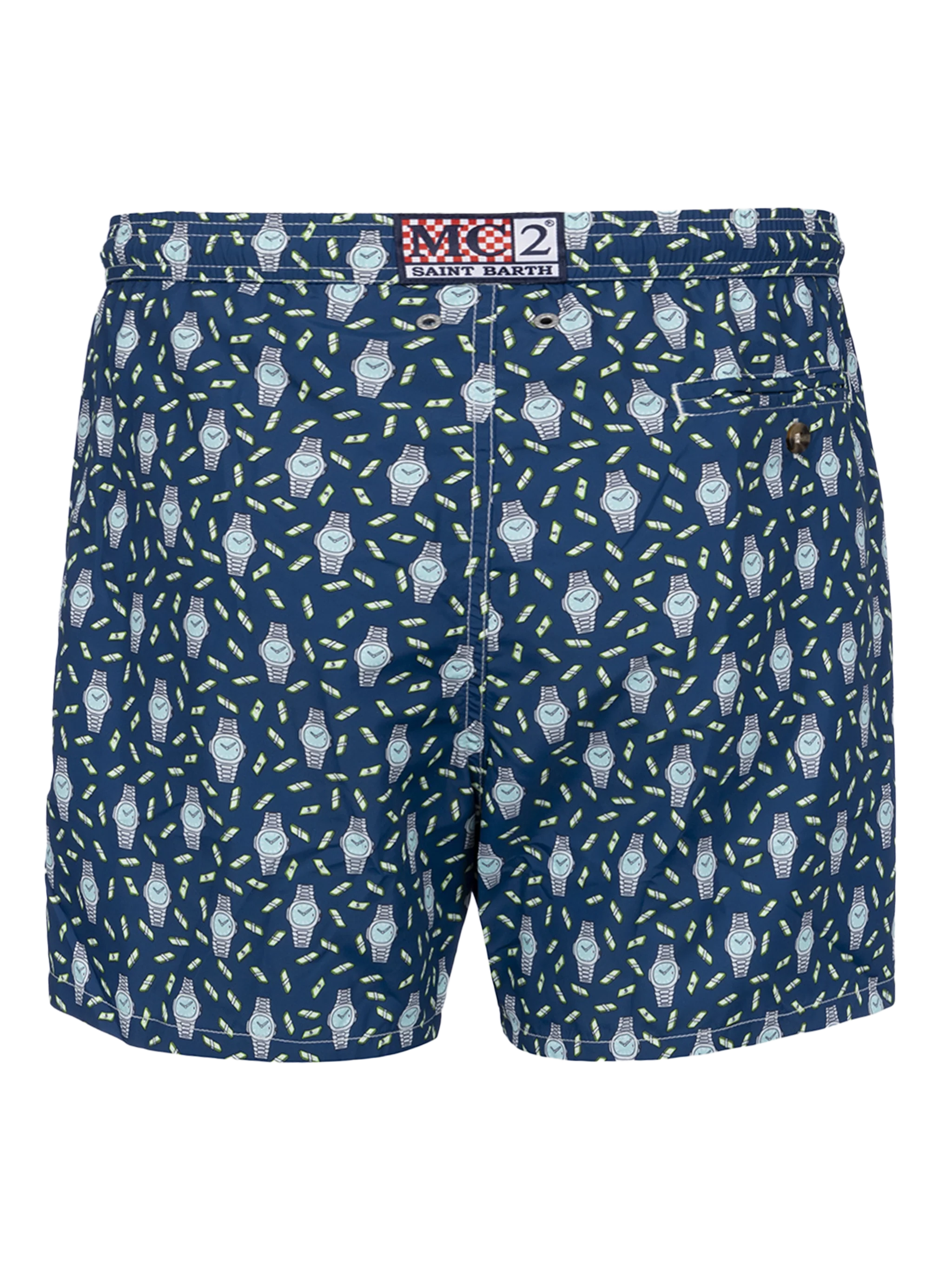 Man Lightweight Fabric Swim-Shorts Lighting Micro Fantasy With Watches Print Blue Navy Swimshort