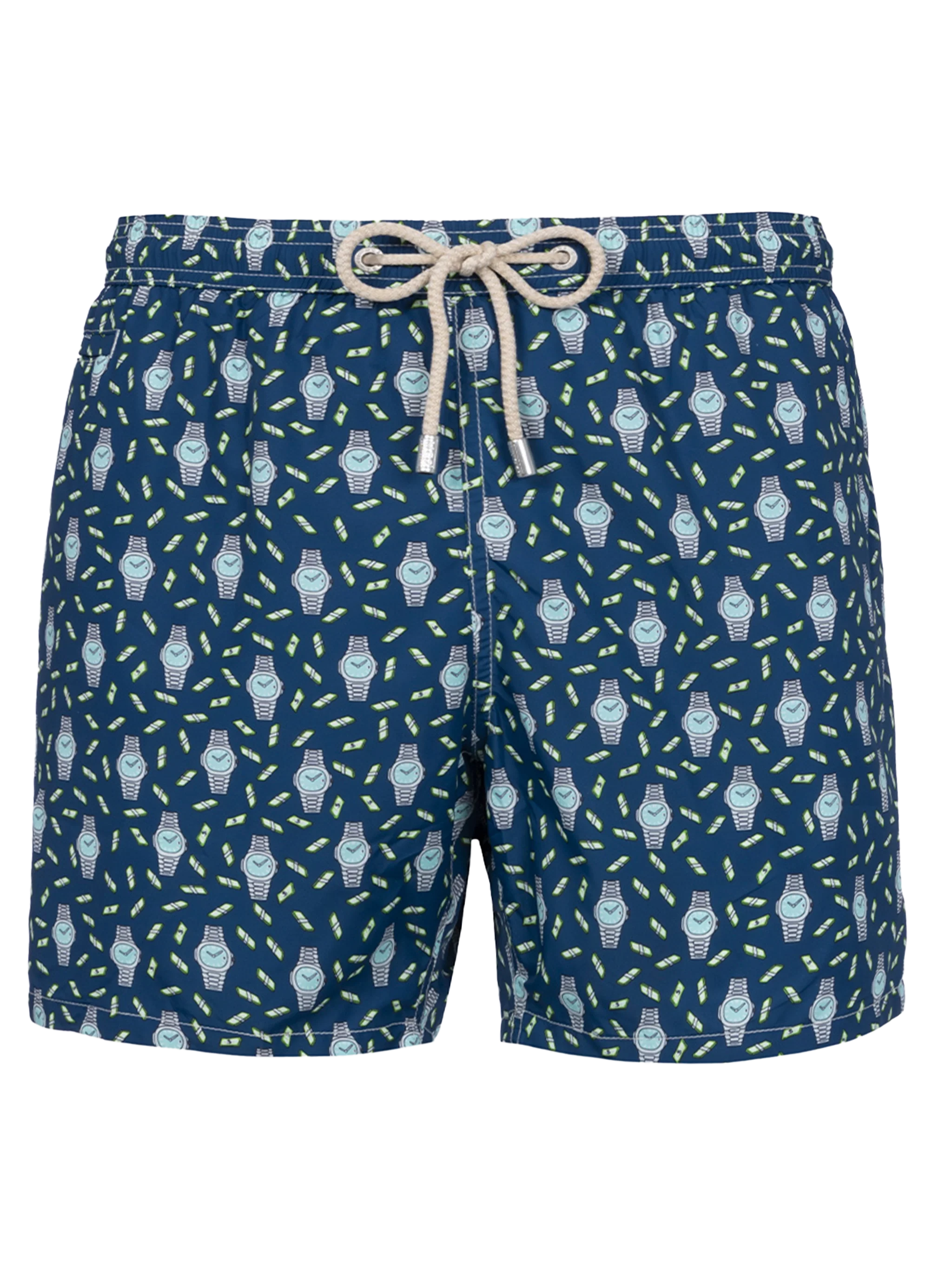 Man Lightweight Fabric Swim-Shorts Lighting Micro Fantasy With Watches Print Blue Navy Swimshort
