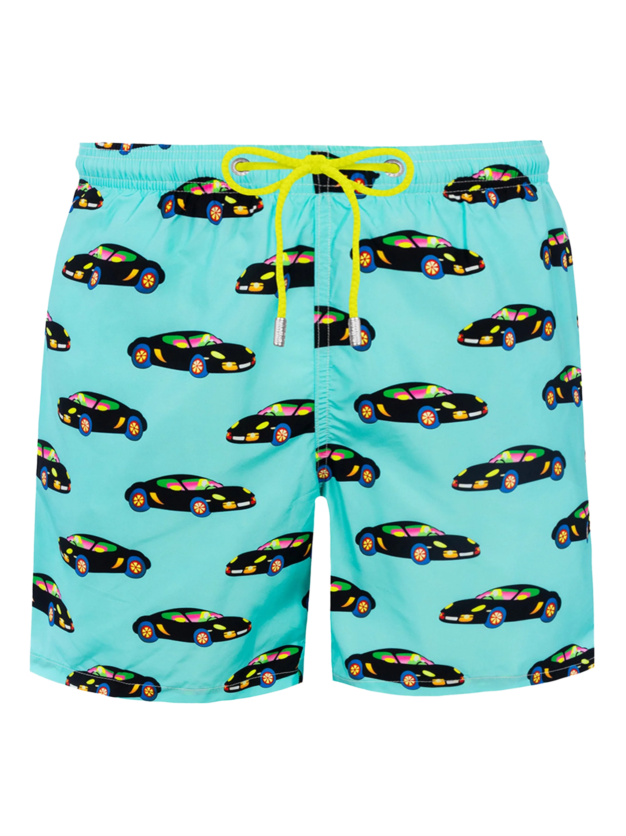 Man Lightweight Fabric Swim-Shorts Lighting With Lodola Car Print |marco Special Edition Green Swimshort