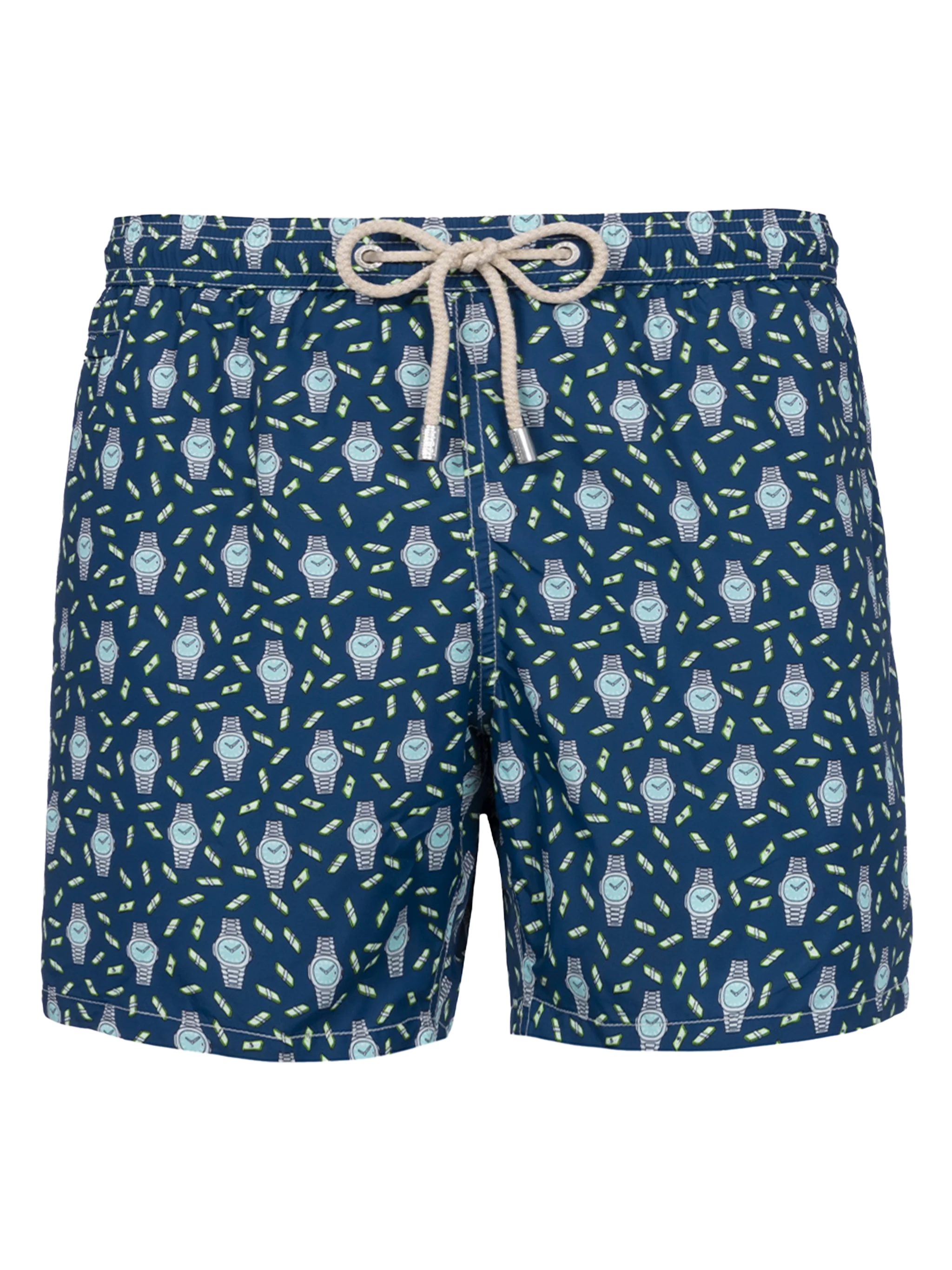 Man Lightweight Fabric Swim-Shorts Lighting Micro Fantasy With Watches Print Blue Navy Swimshort