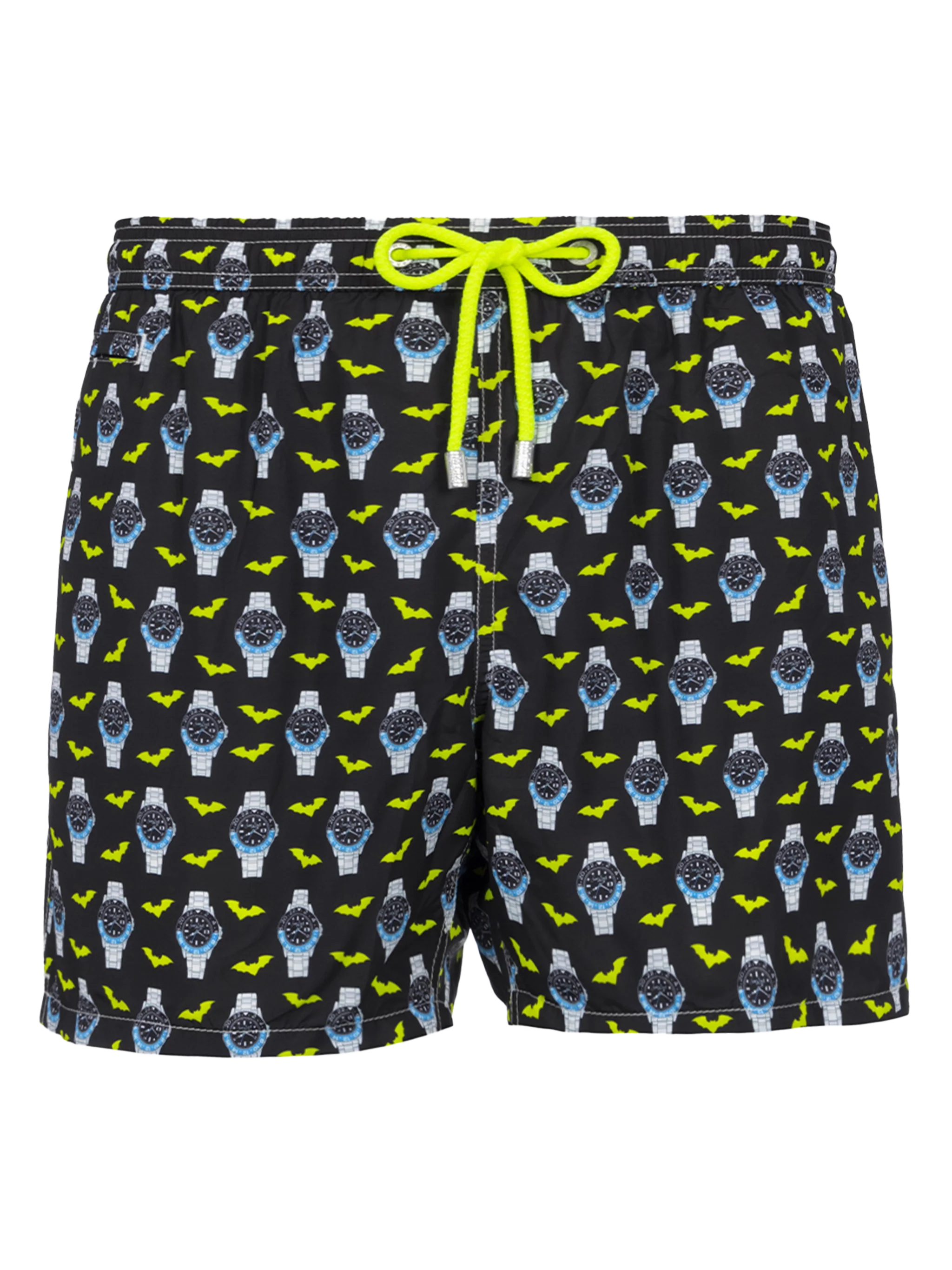 Man Lightweight Fabric Swim-Shorts Lighting Micro Fantasy With Watches Print Black Swimshort