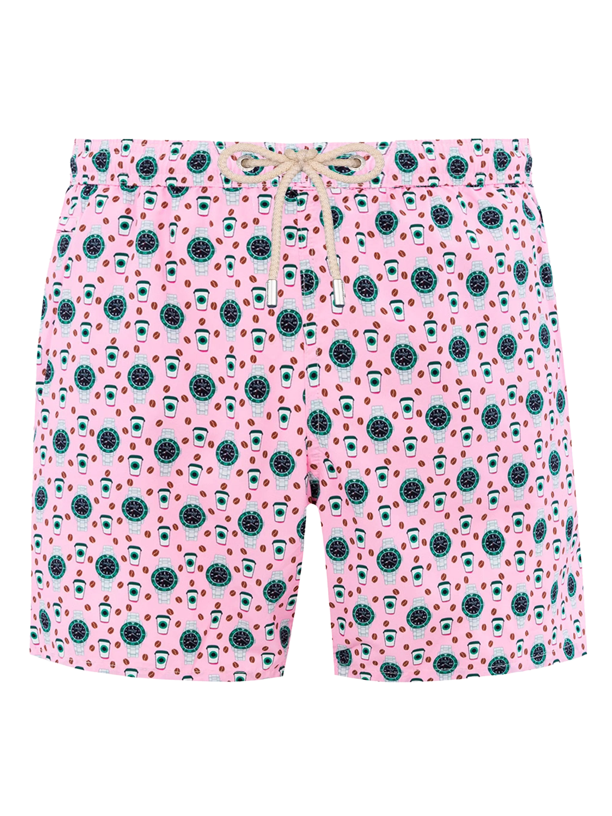 Man Lightweight Fabric Swim-Shorts Lighting Micro Fantasy With Watches Print Pink Swimshort
