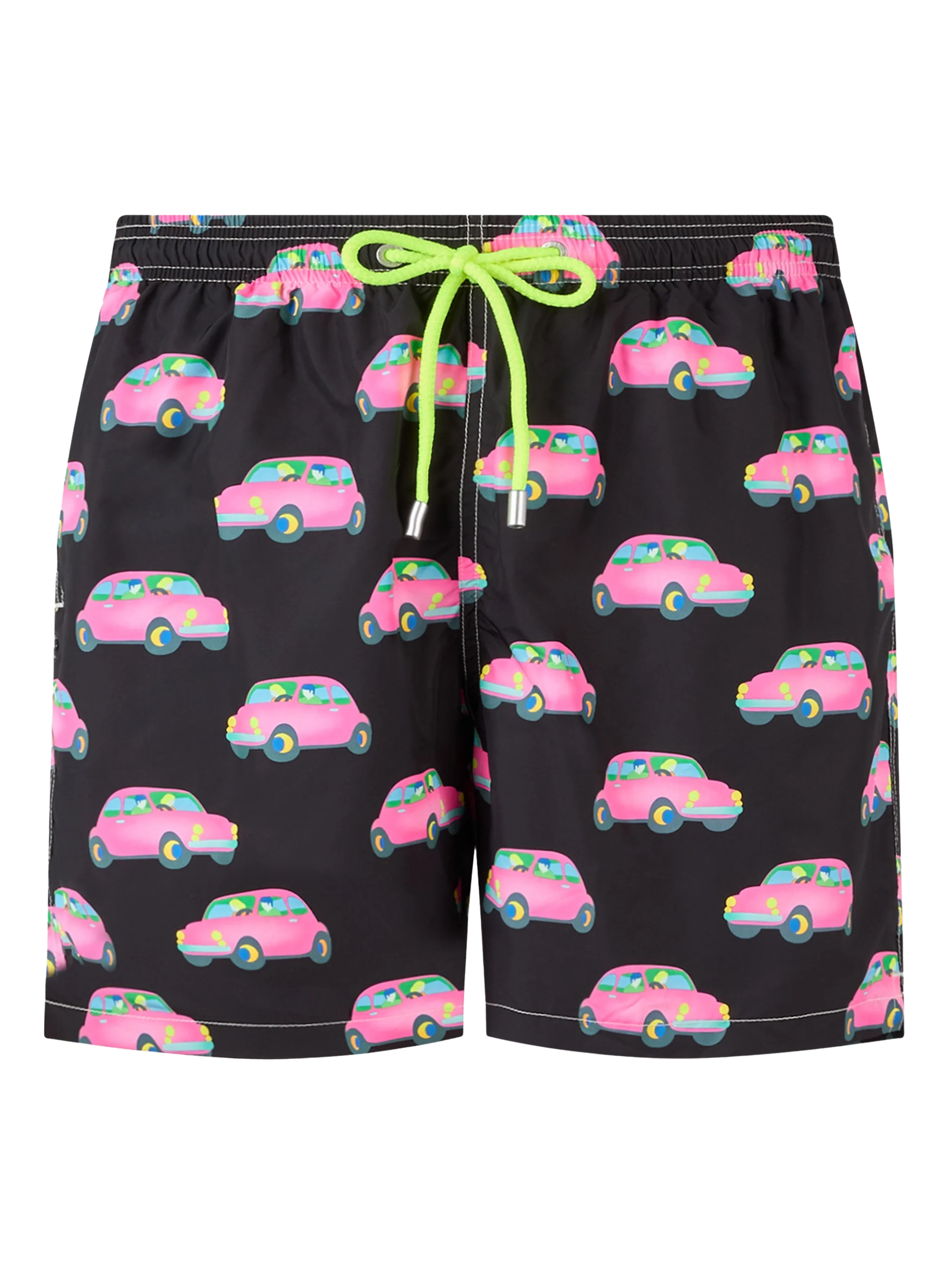 Man Light Fabric Swim Shorts With Cars Print | Marco Lodola Special Edition Black Swimshort