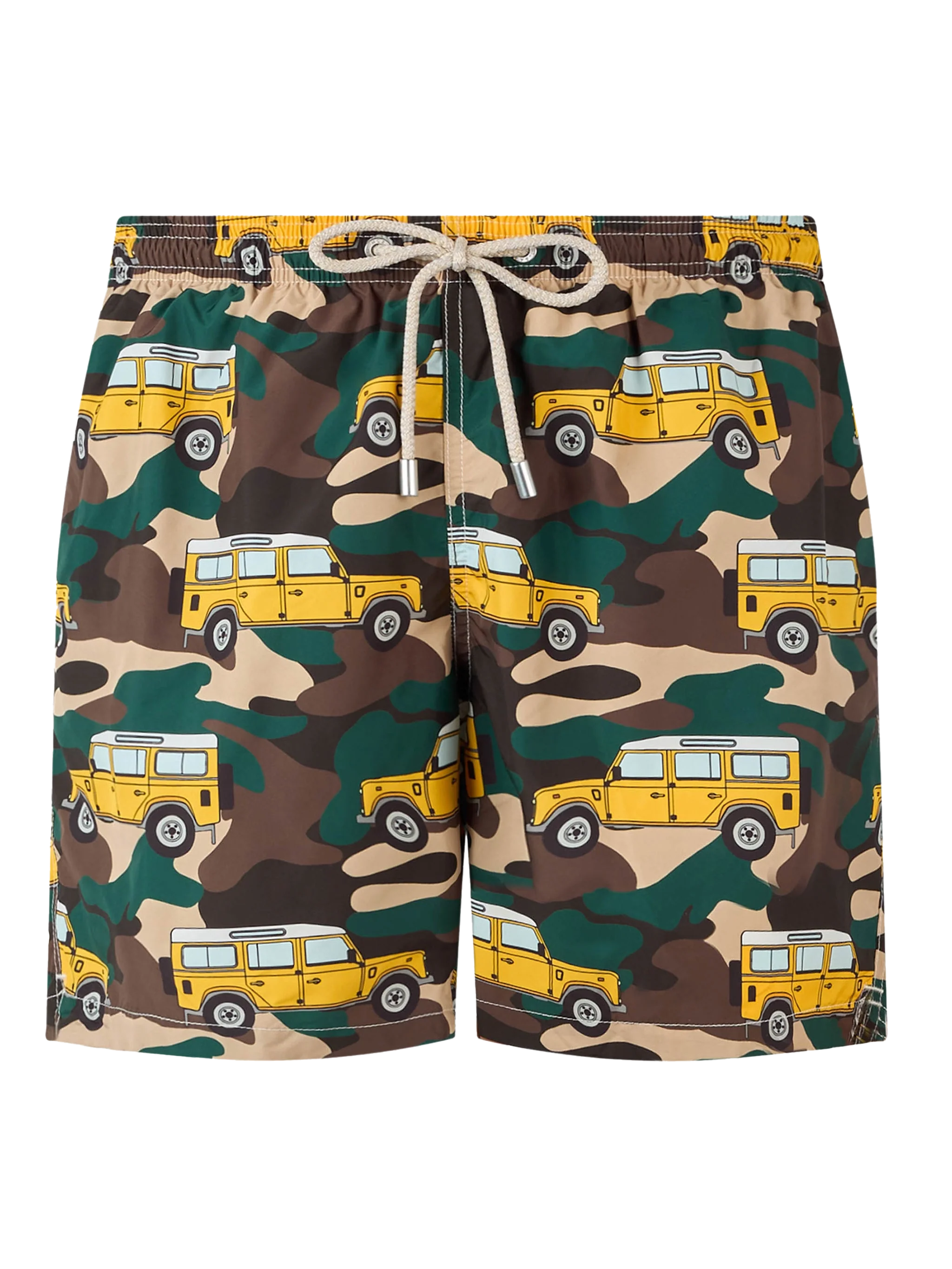 Man Lightweight Fabric Swim-Shorts Lighting With Off-Road Car Print Green Swimshort