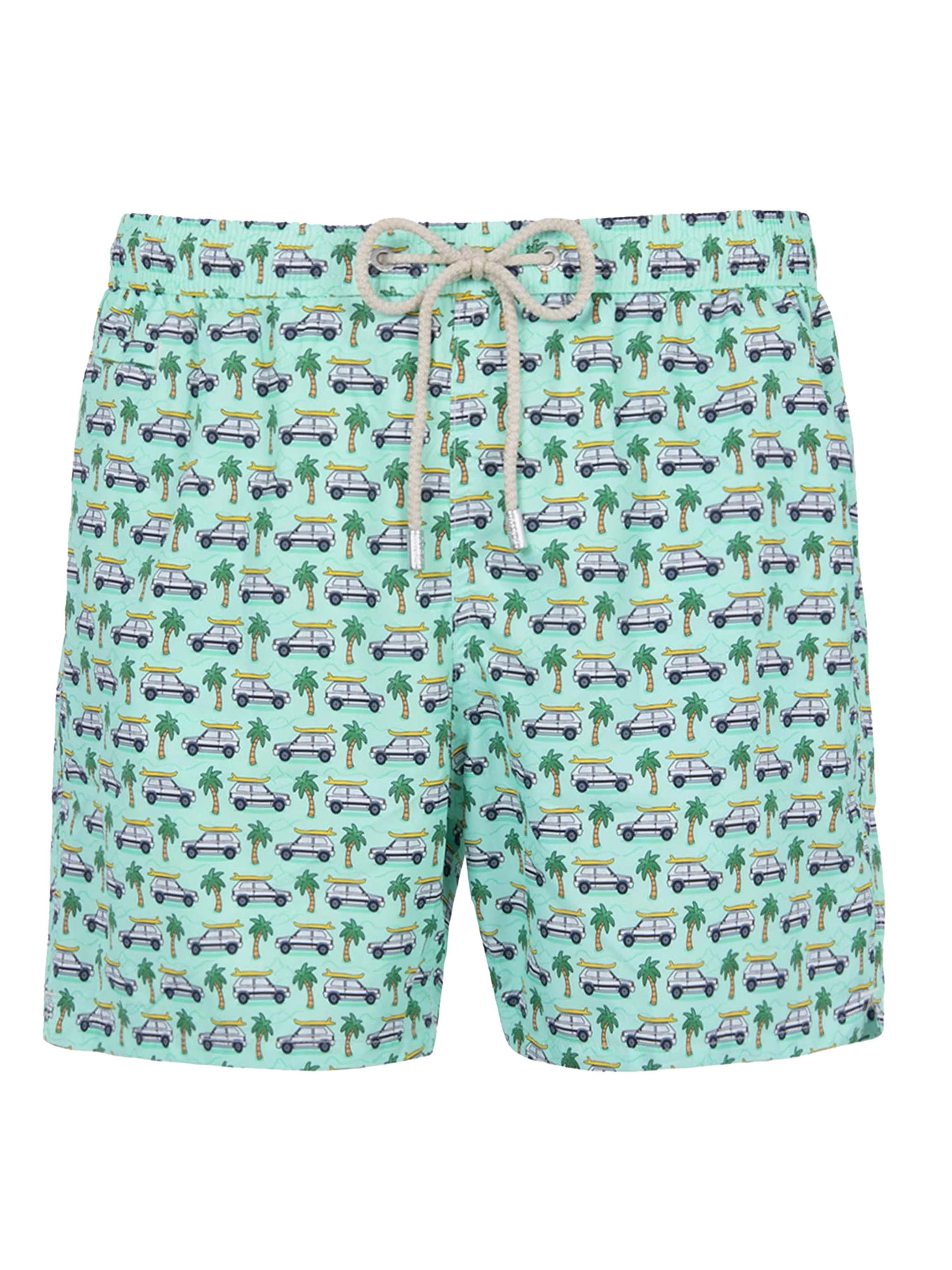 Man Lightweight Fabric Swim-Shorts Lighting Micro Fantasy With Panda Print | Special Edition Green Swimshort