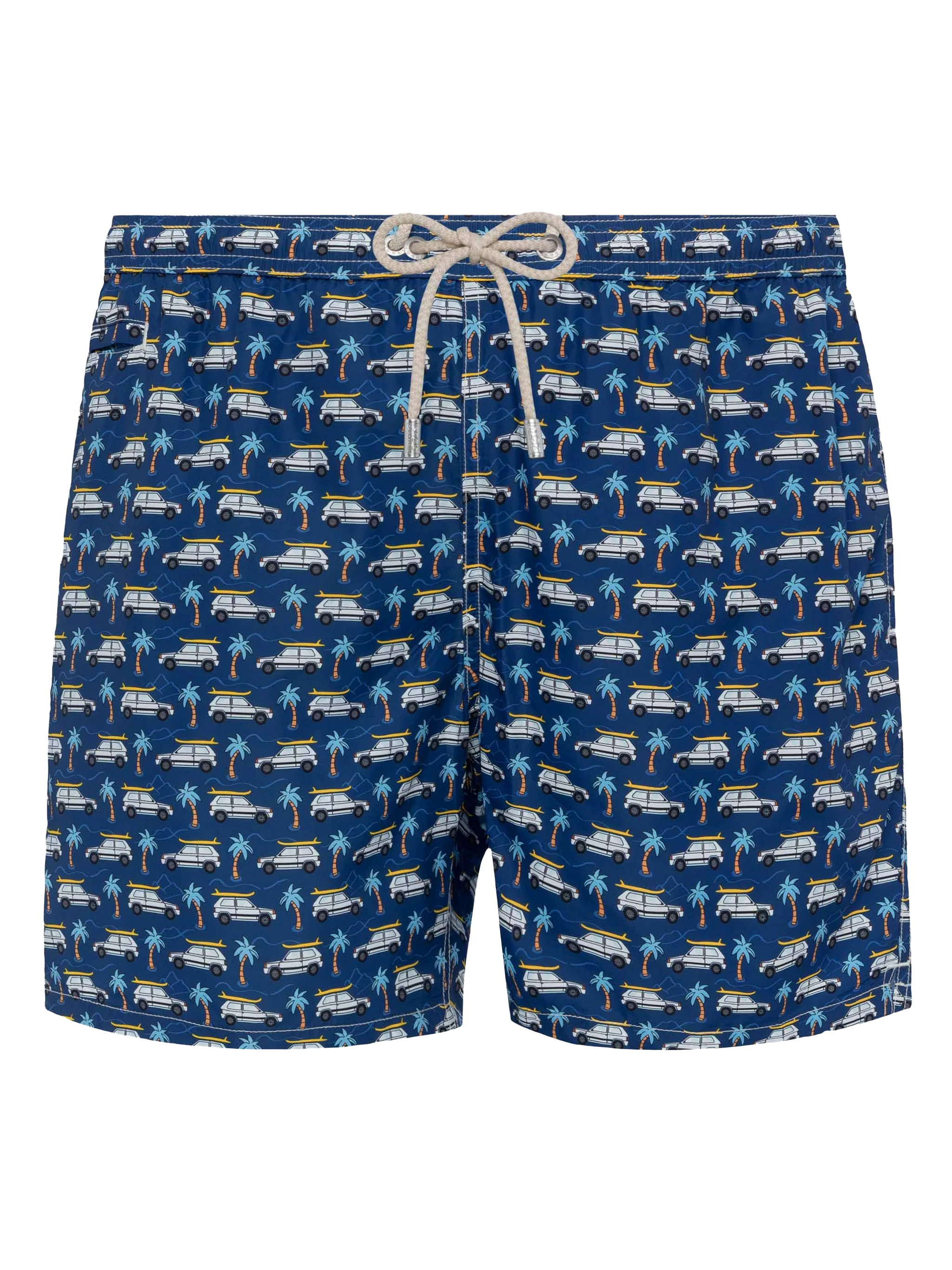 Lightweight Fabric Swim Shorts Lighting With Panda Car Print | Fiat Special Edition Blue Swimshort