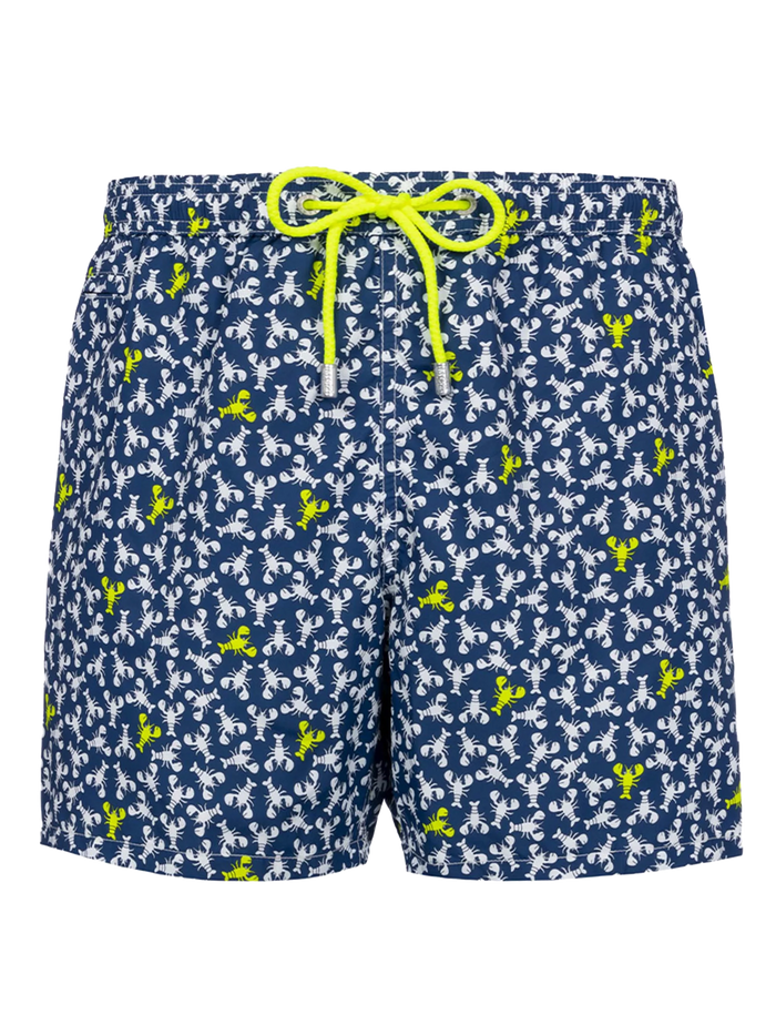 Man Lightweight Fabric Swim-Shorts Lighting Micro Fantasy With Loabster Print Blue Swimshort