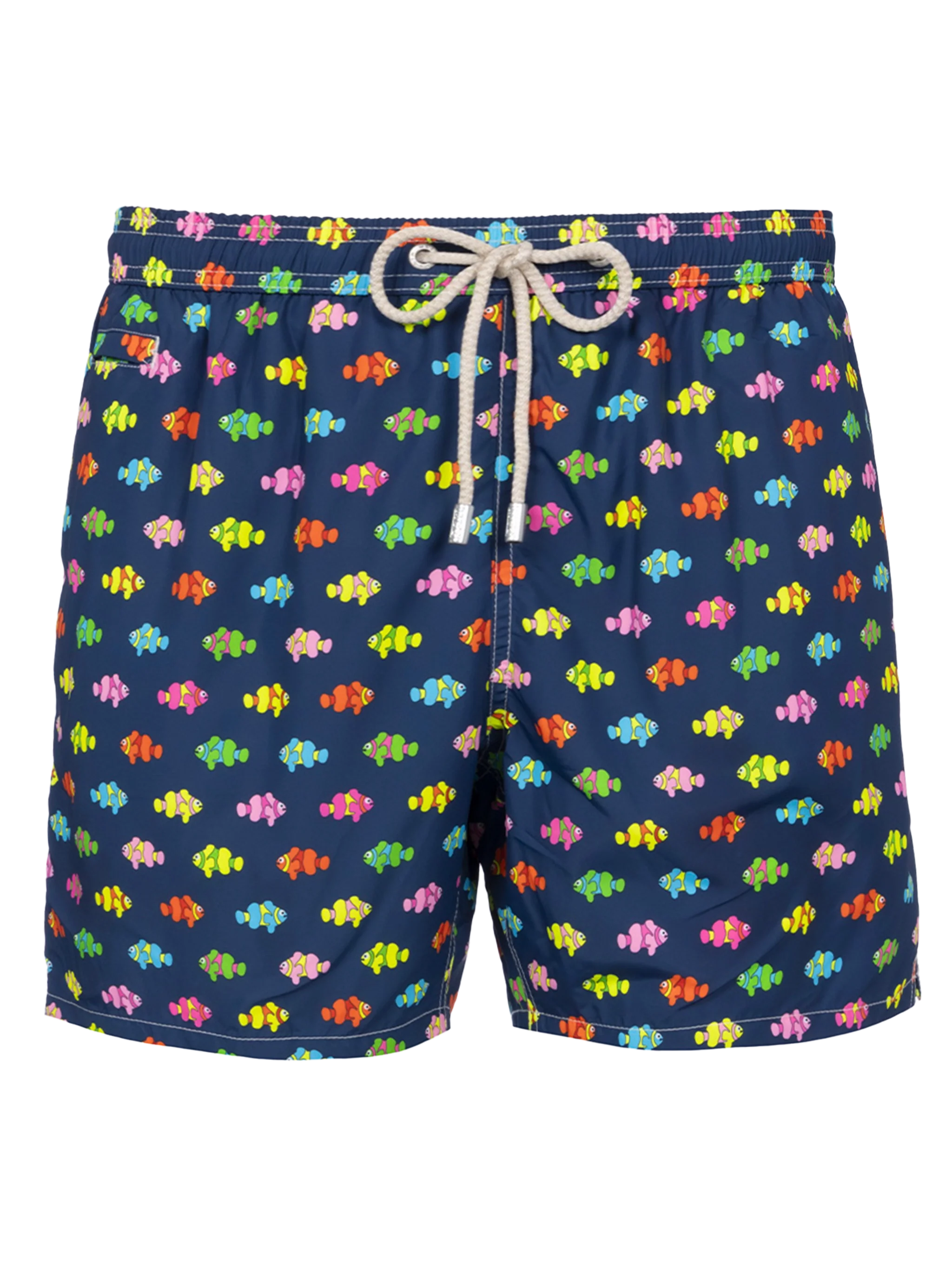 Man Lightweight Fabric Swim-Shorts Lighting Micro Fantasy With Clownfishes Print Blue Navy Swimshort