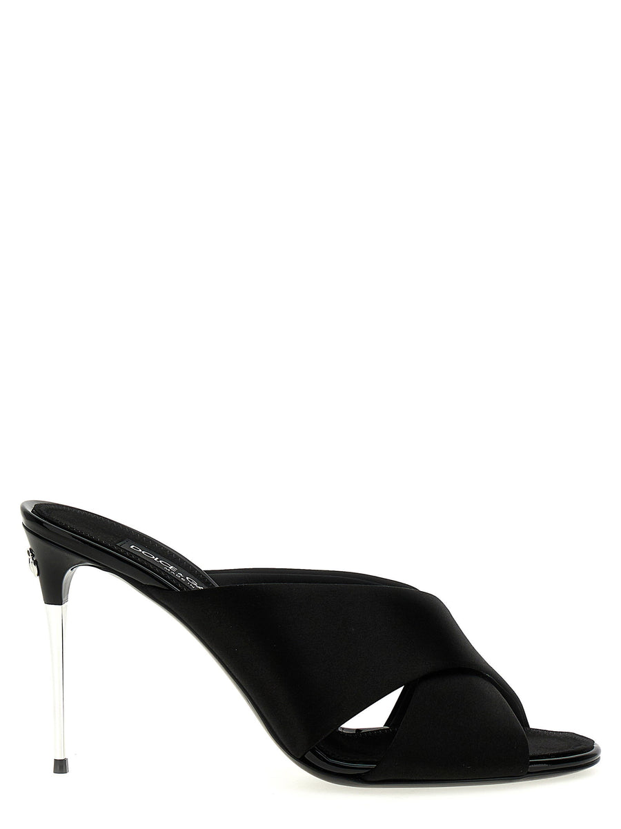 Dolce & Gabbana Satin with Metal Heel Heel Mule — Black