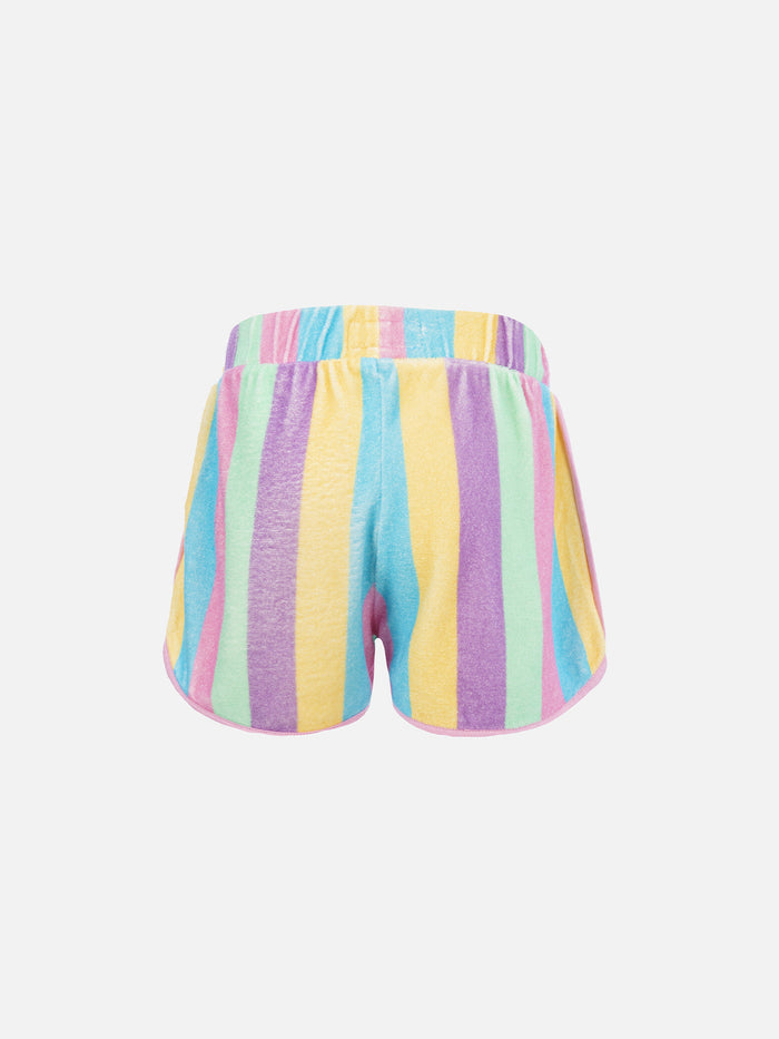 Girl Multicolor Terry Pull Up Shorts Curly Pink Pant