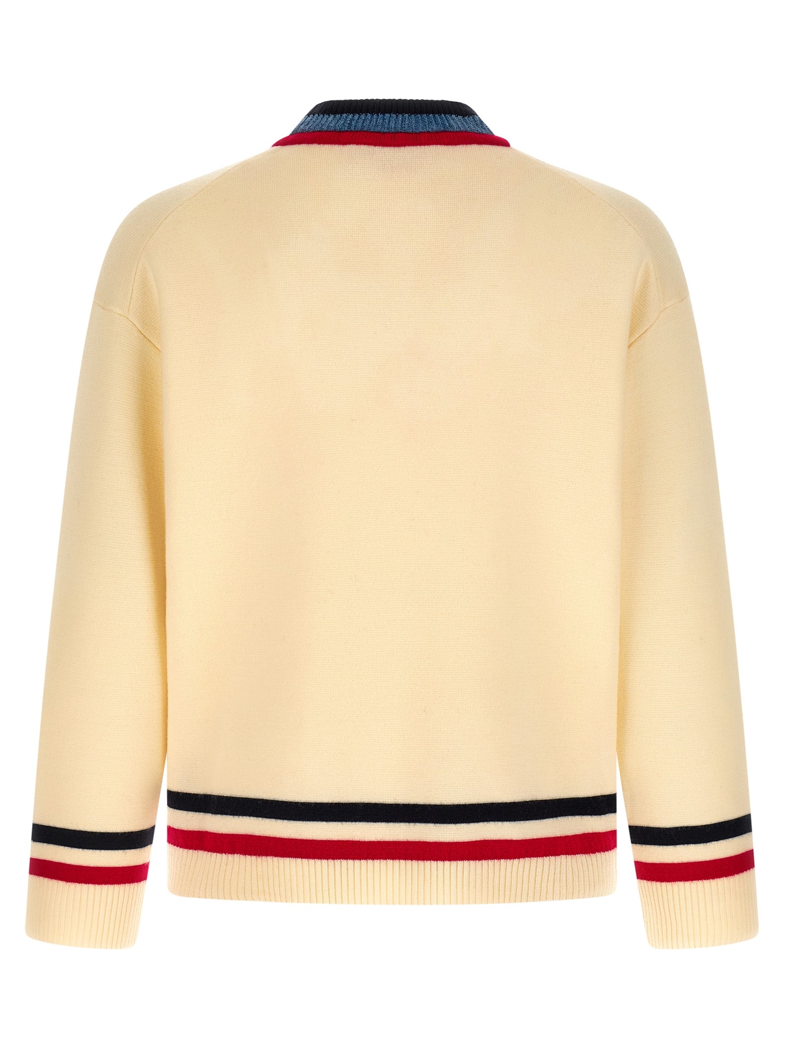 Logo embroidery sweater Beige Virgin Wool Sweater, Cardigans