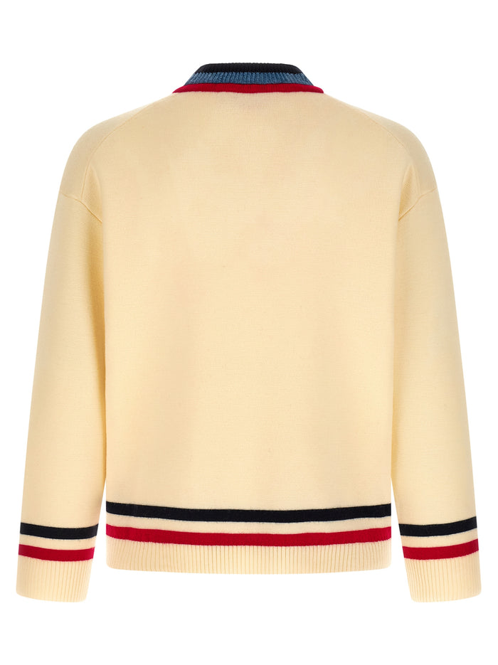 Logo embroidery sweater Beige Virgin Wool Sweater, Cardigans
