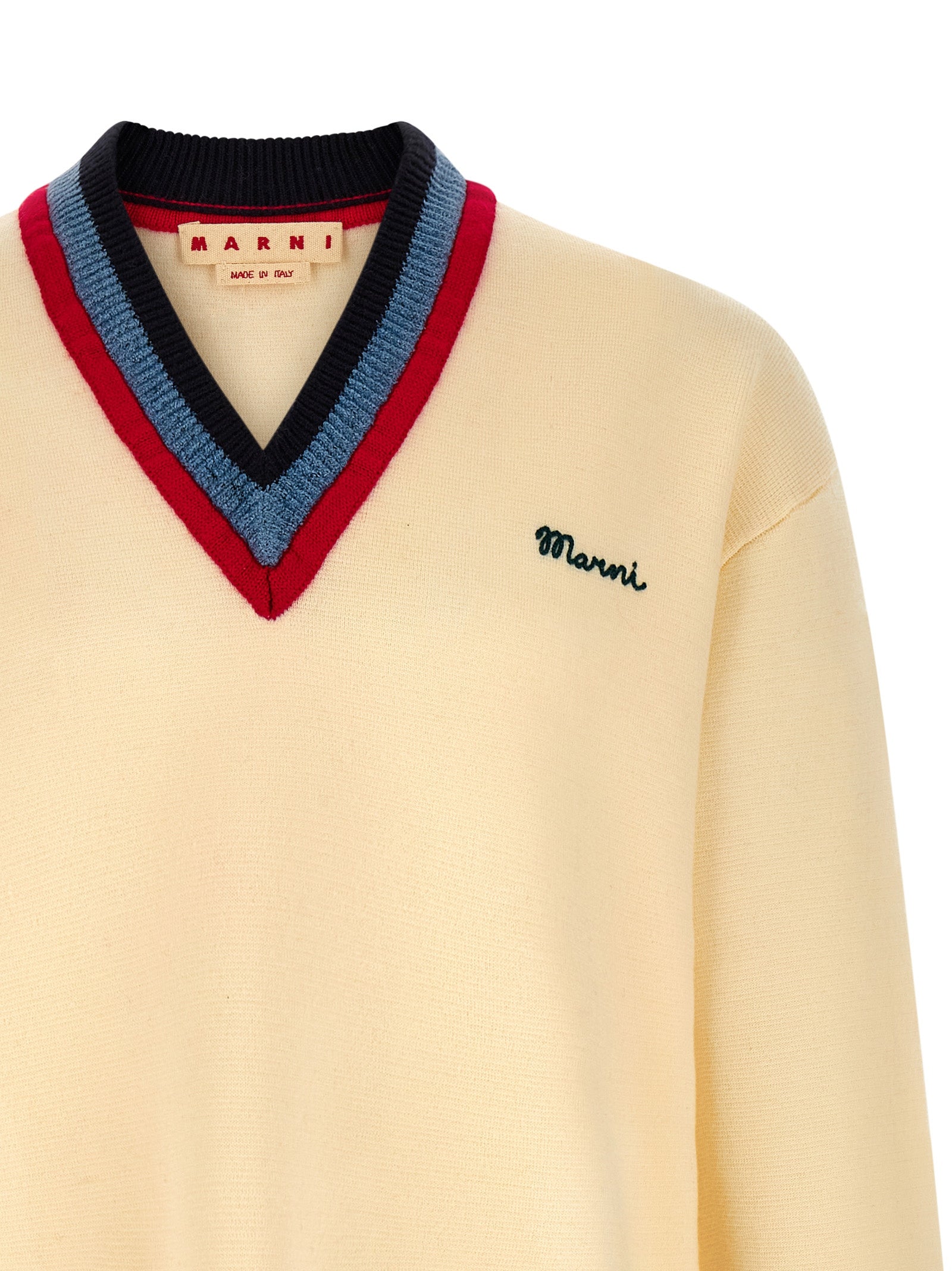 Logo embroidery sweater Beige Virgin Wool Sweater, Cardigans