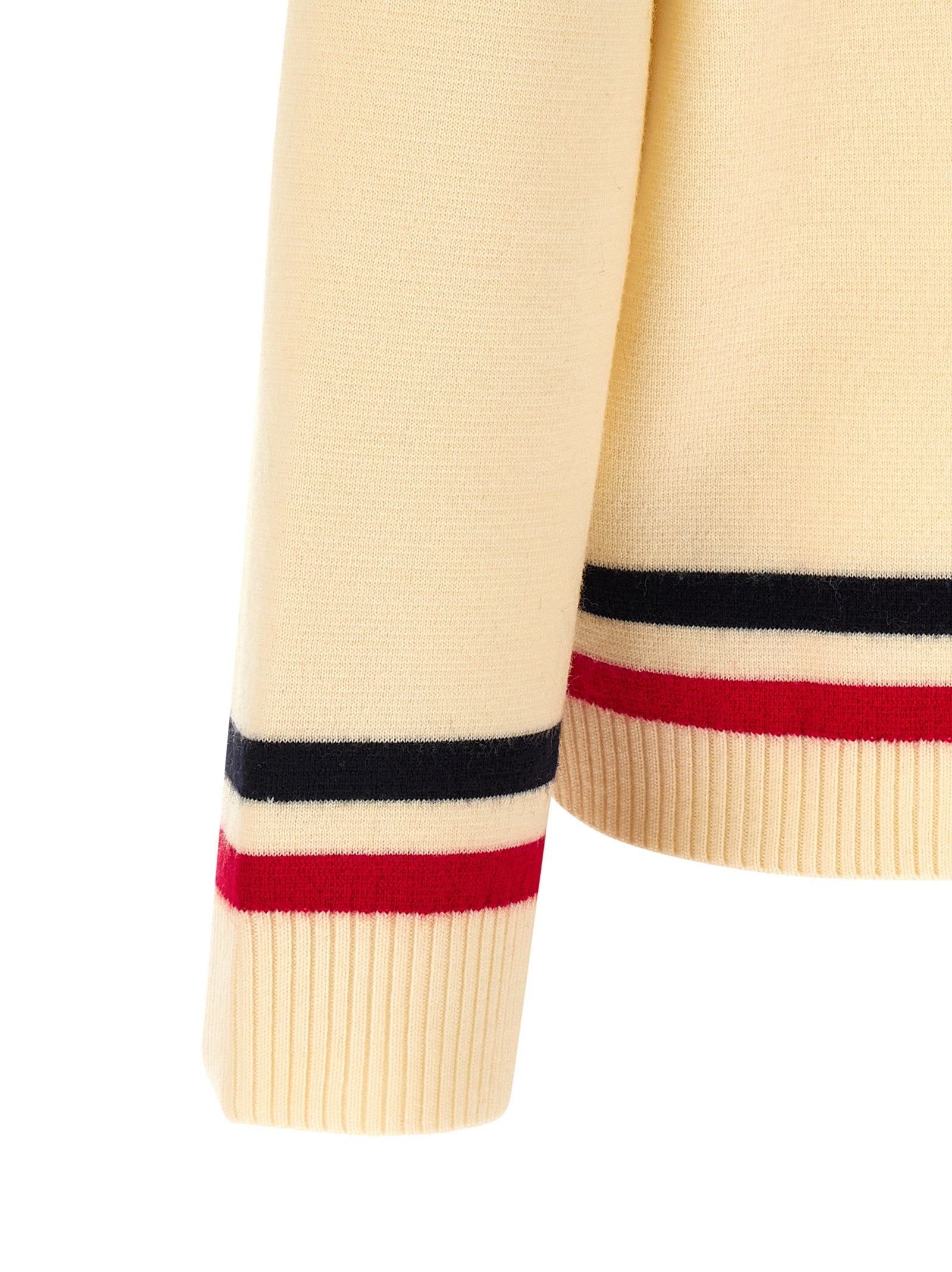 Logo embroidery sweater Beige Virgin Wool Sweater, Cardigans