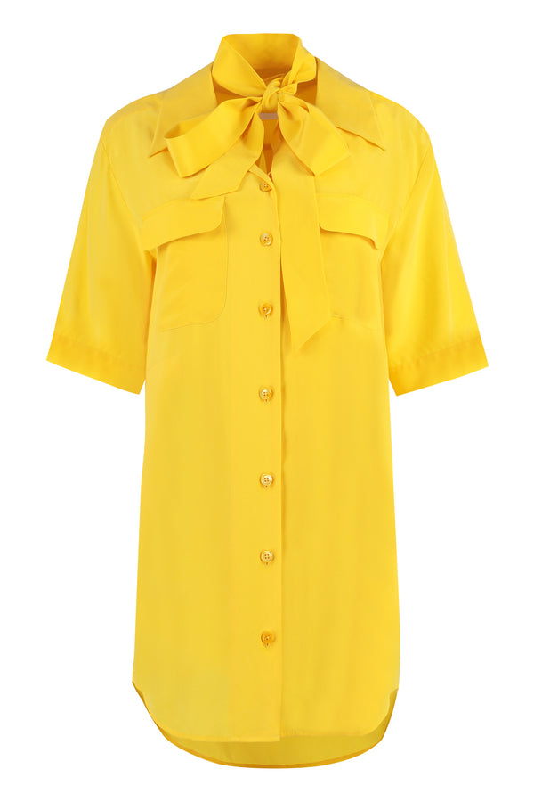 Belted Shirtdress Yellow Silk Dress